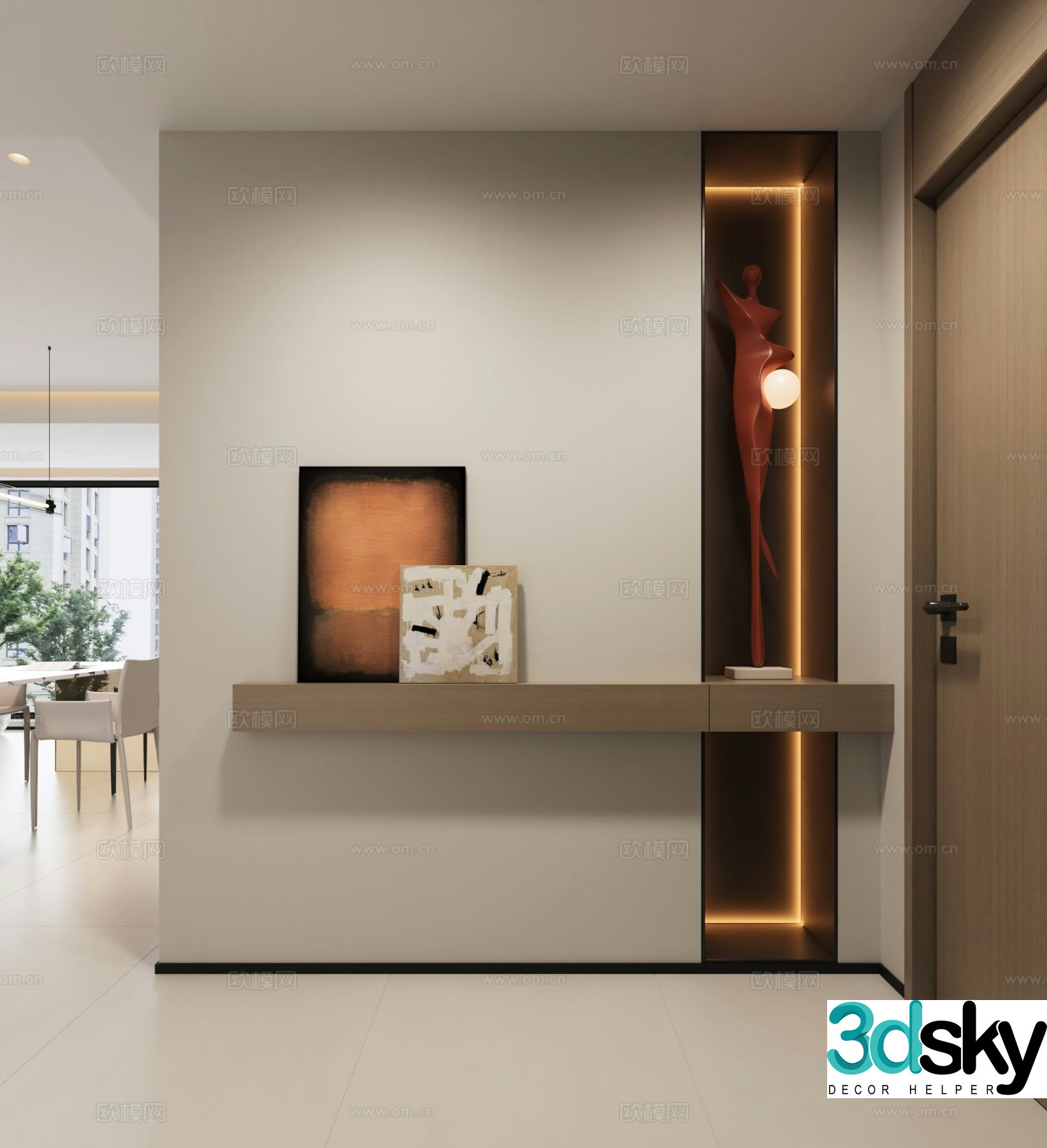 Modern entrance hall hallway facing wall 3d model