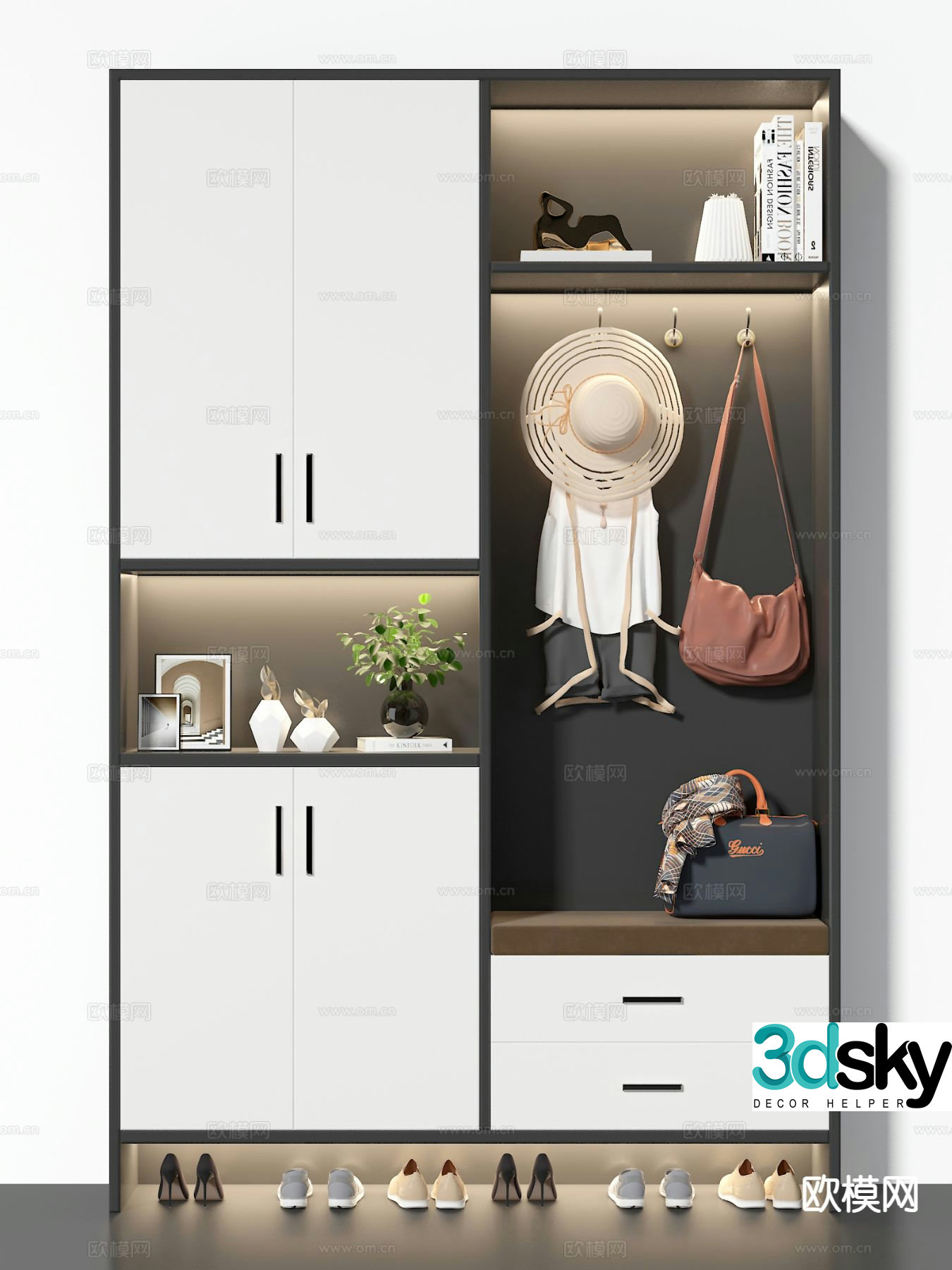 Modern entrance shoe cabinet 3d model