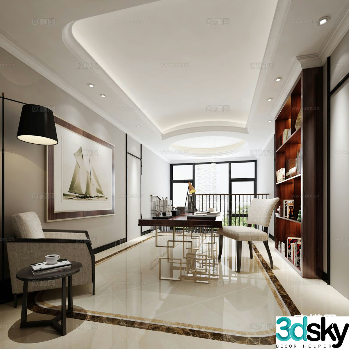 New Chinese style study 3D model