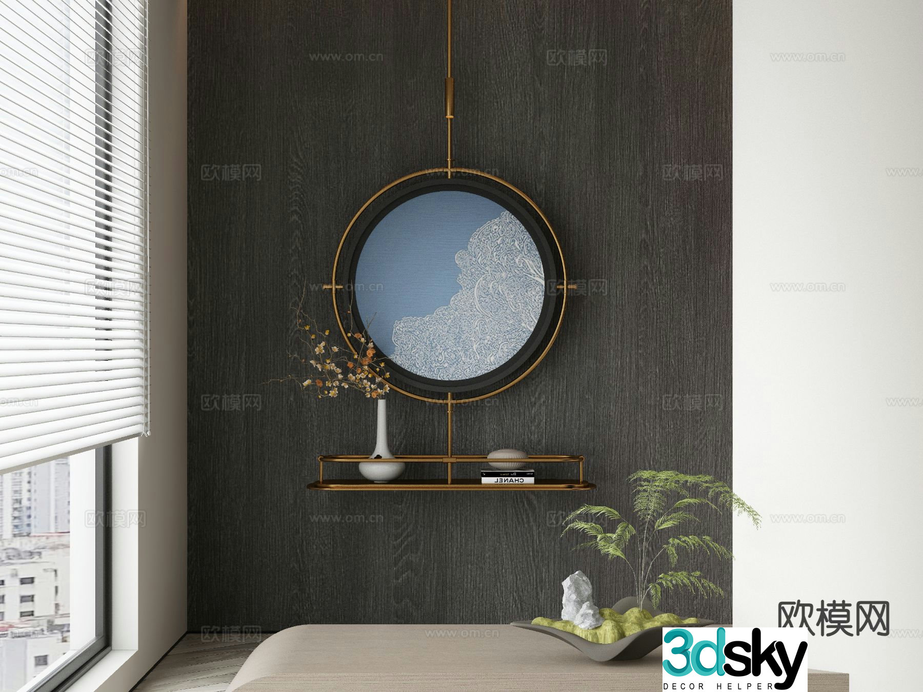 New Chinese style decorative painting round hanging ornament 3D model