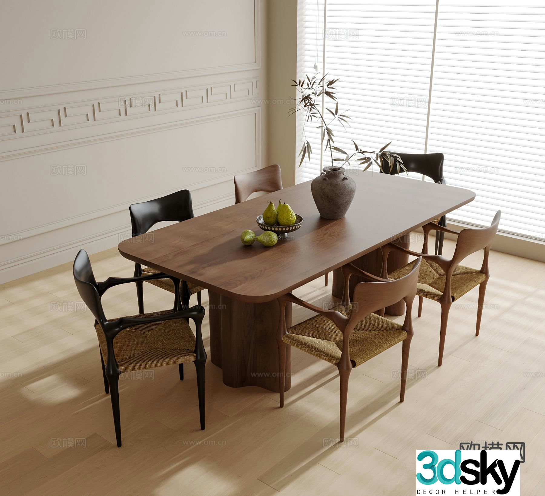 Medieval style dining table and chairs 3d model