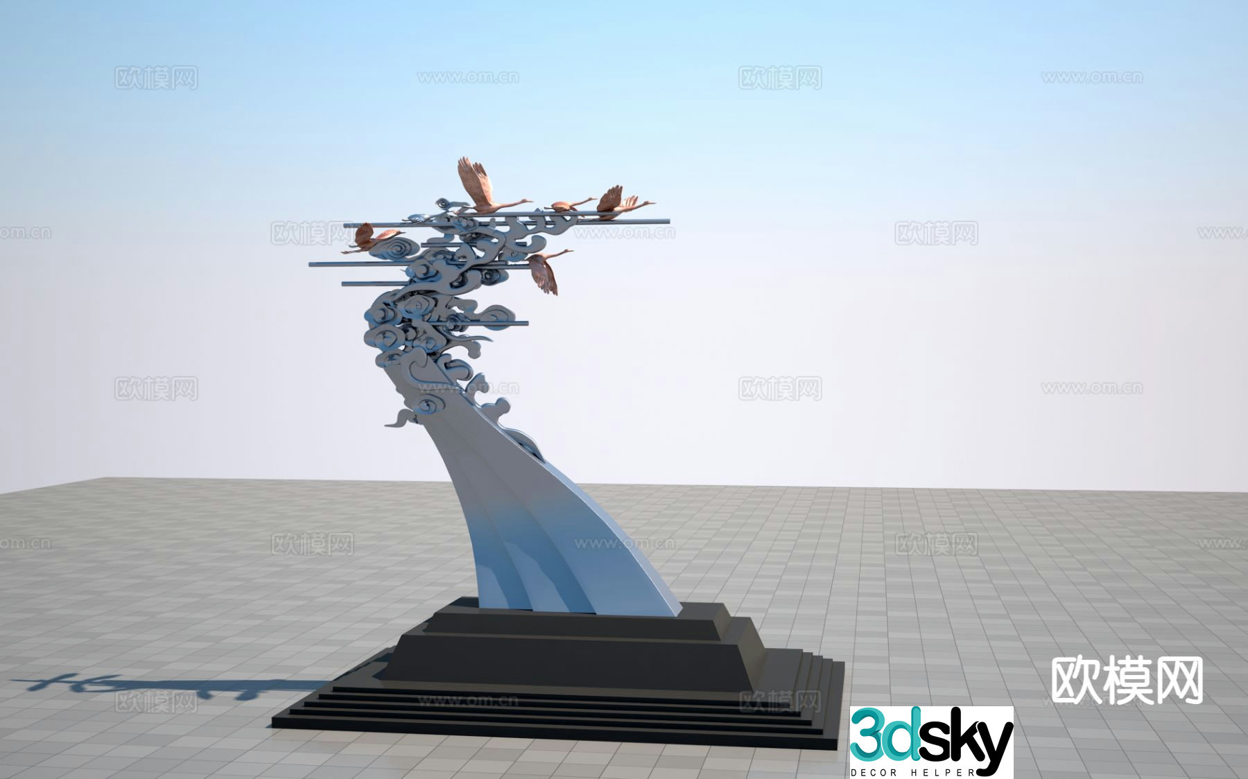 New Chinese style black-necked crane sculpture 3D model