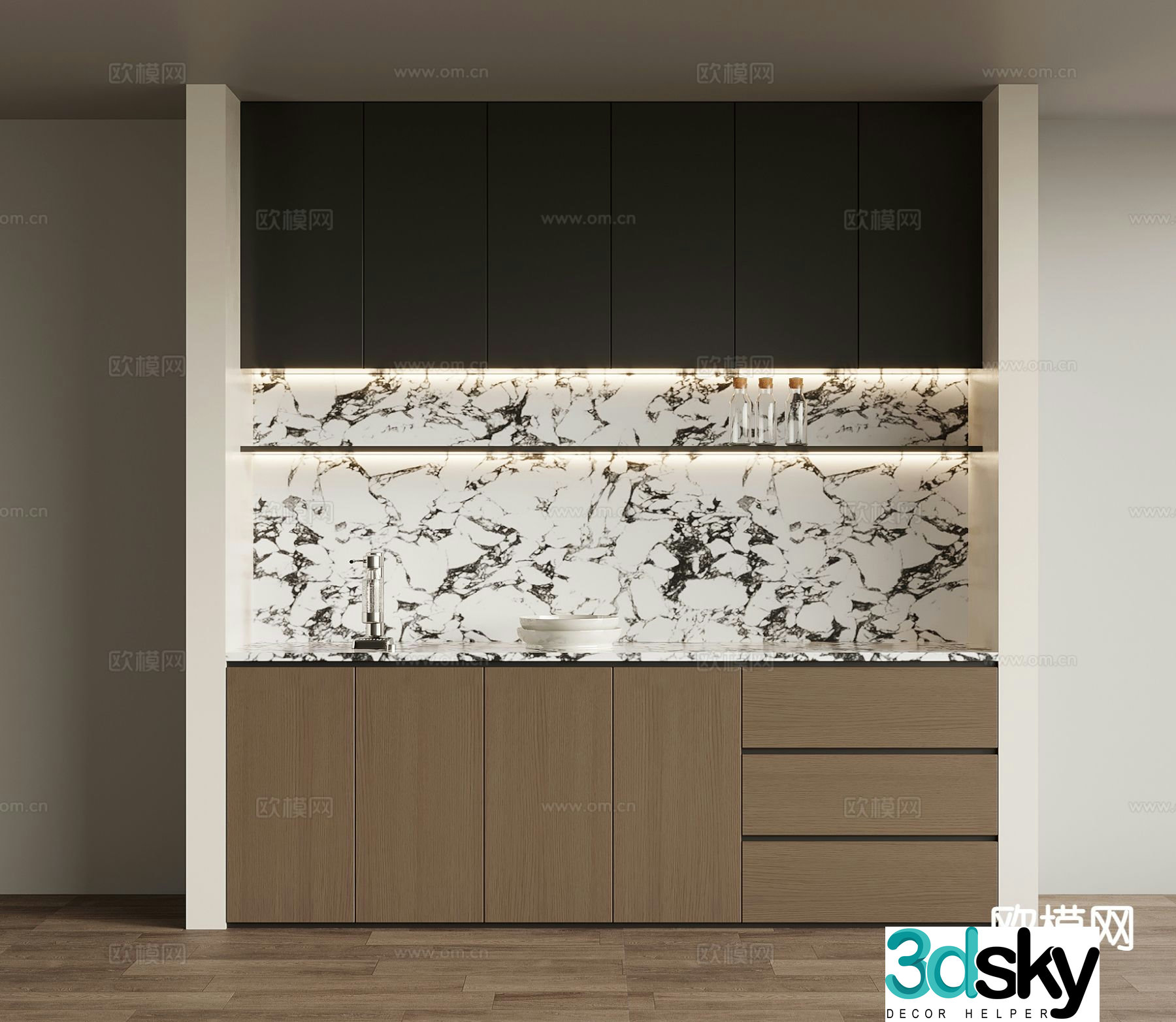 Italian minimalist wine cabinet sideboard 3D model