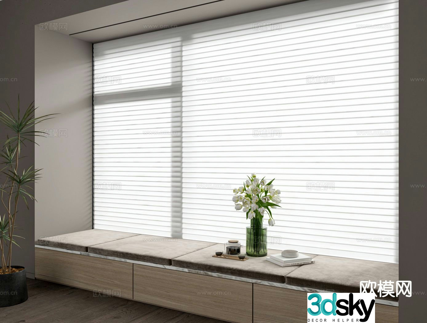 Venetian blinds Shangri-la curtains bay window 3d model