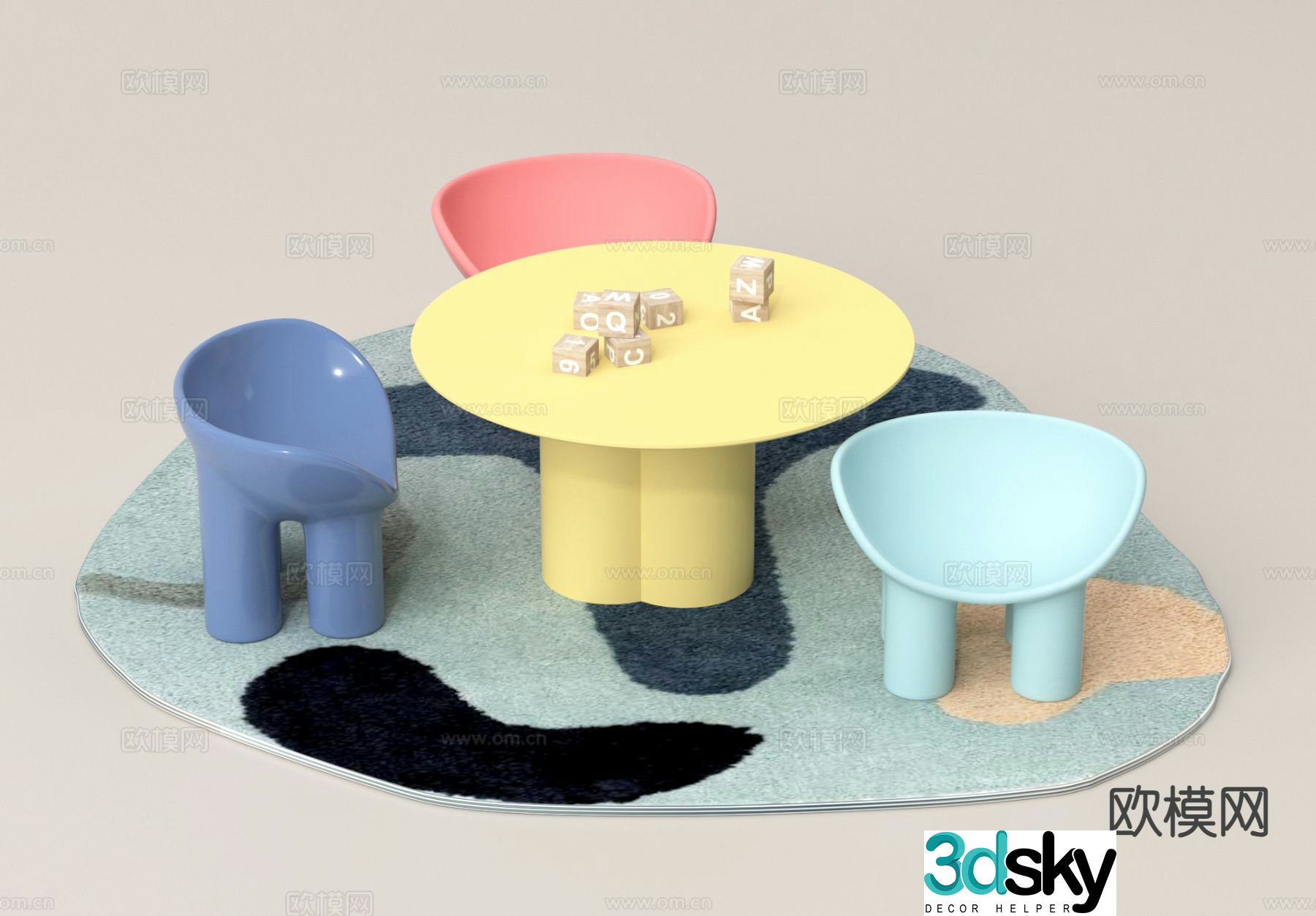 Modern children’s table and chairs toy table 3d model