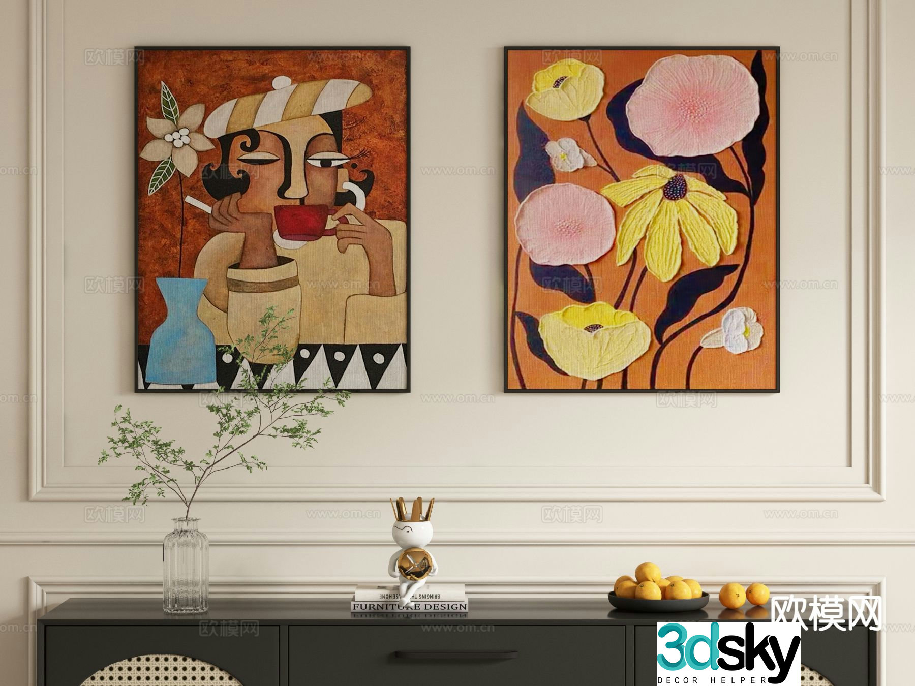 Nordic decoration texture painting hanging painting 3d model