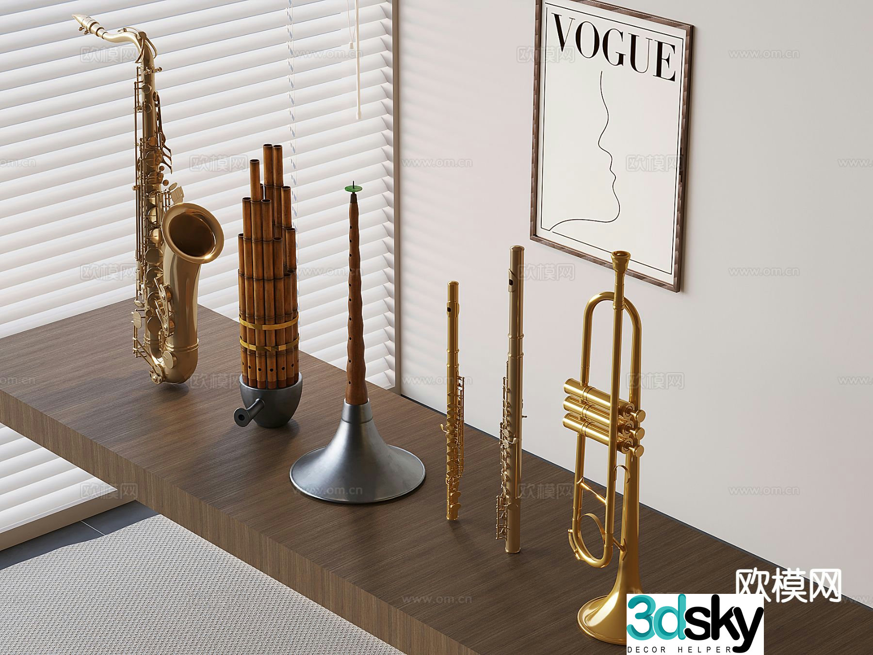 Musical instrument suona trumpet round sheng flute saxophone 3d model