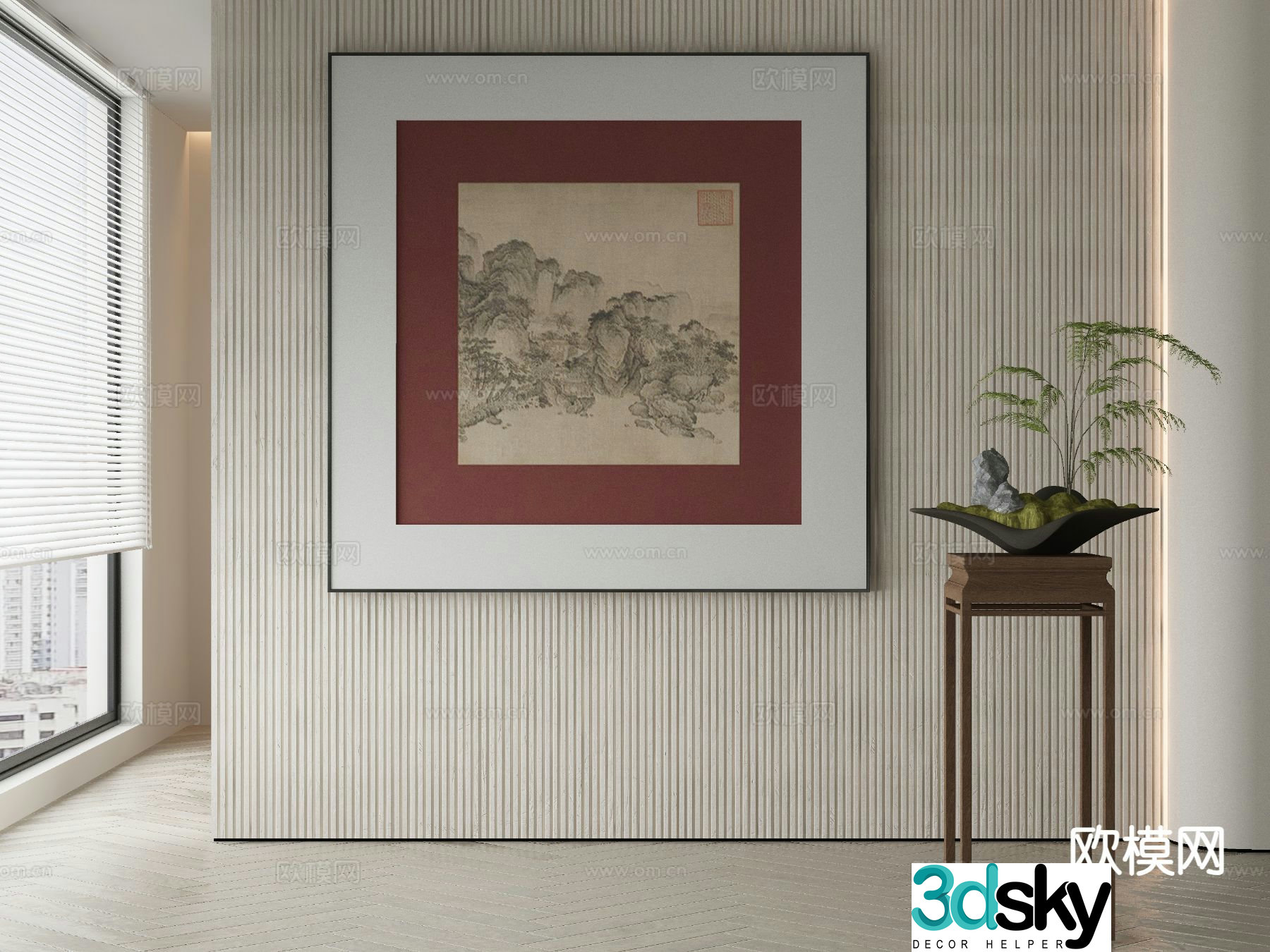 New Chinese style decorative painting ancient painting Zen hanging painting 3D model