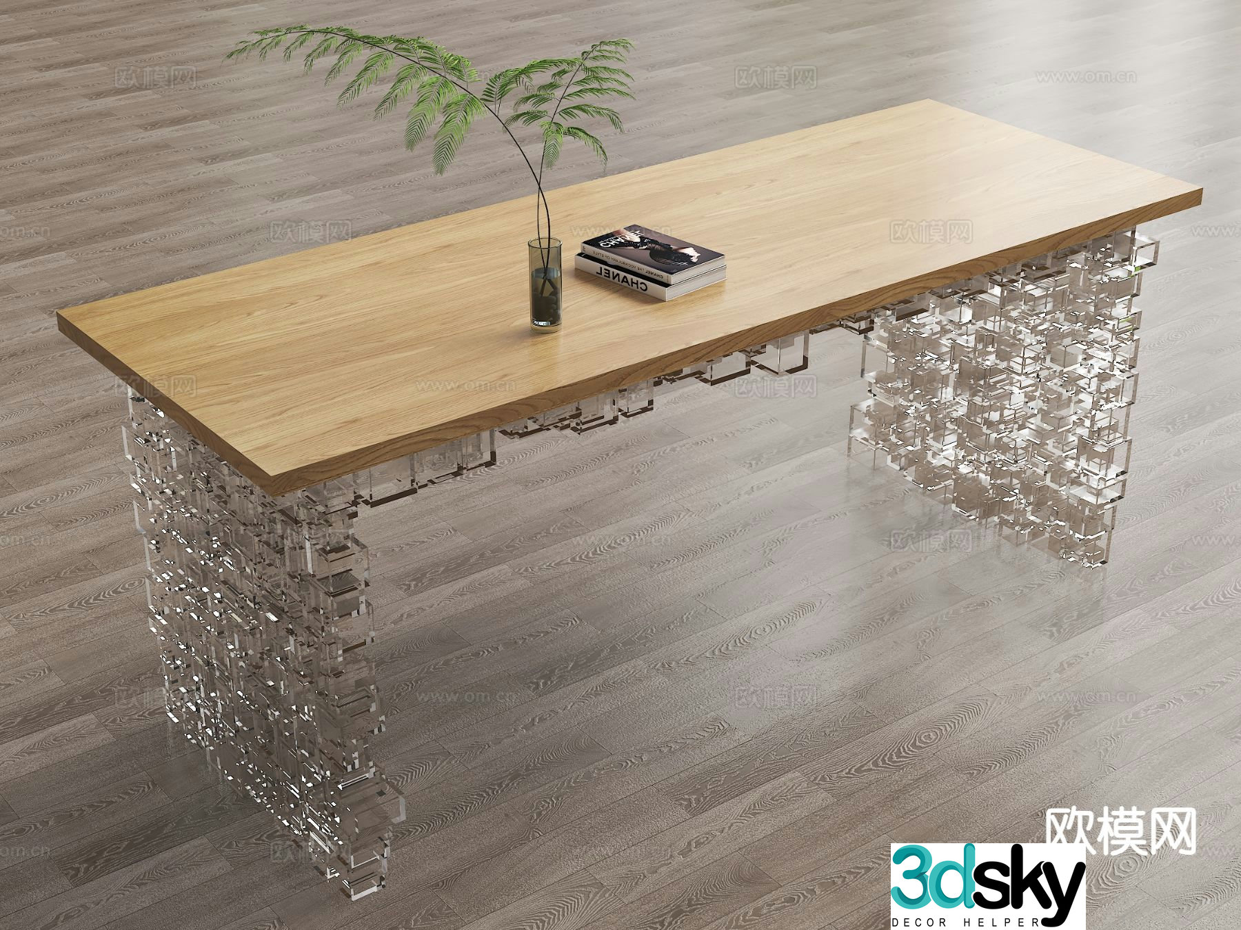 Acrylic dining table long table 3d model