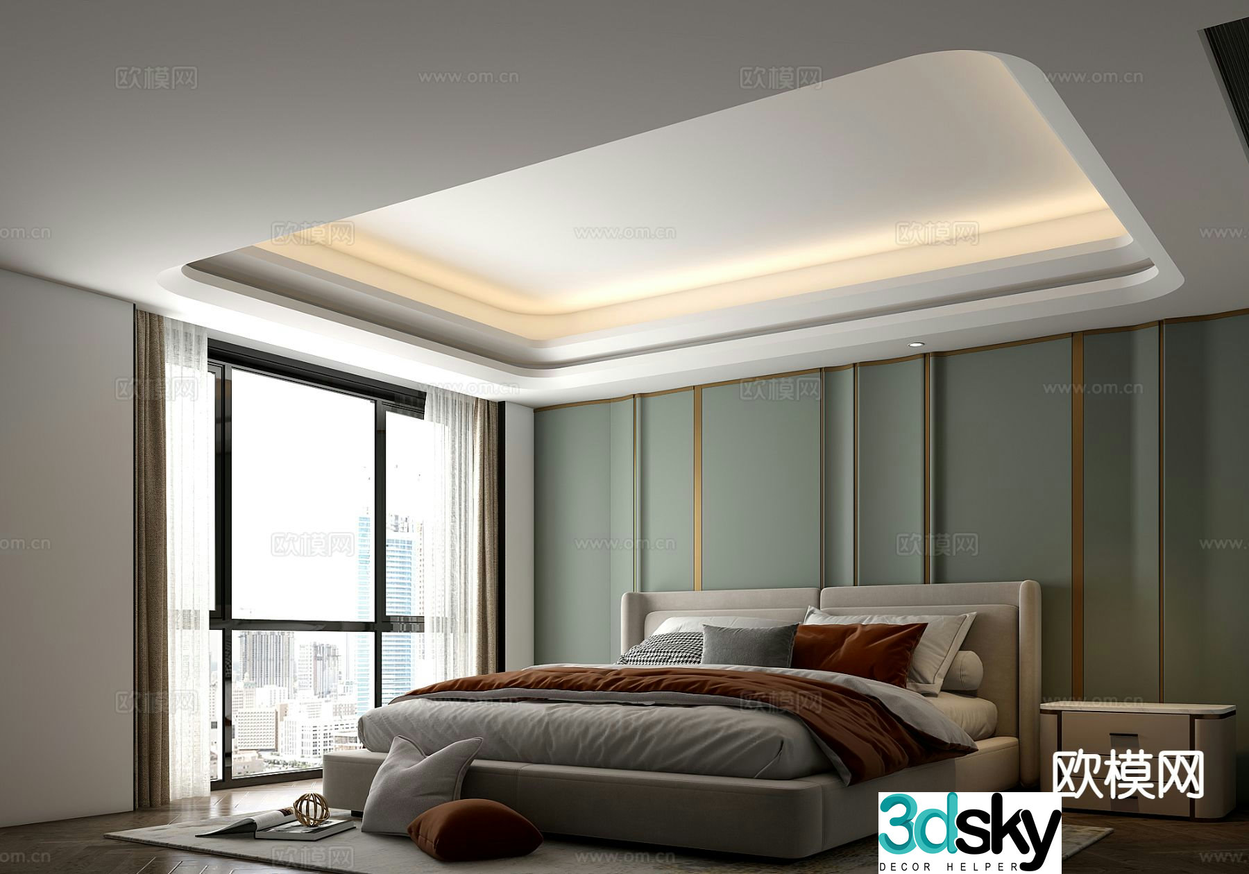 Modern fabric double bed 3d model