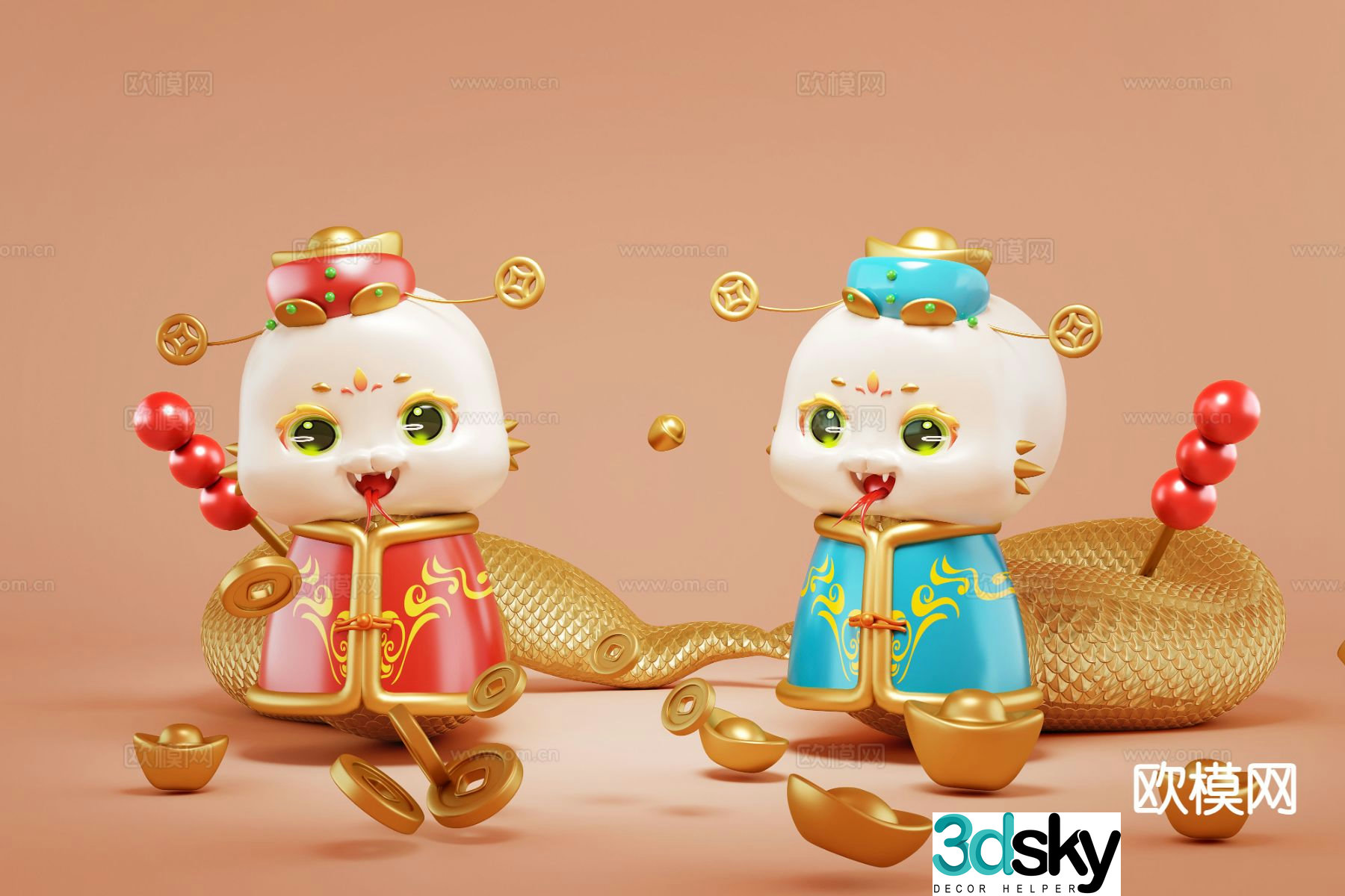 Year of the Snake Snake Baby Elements New Year’s Presentation Year of the Snake’s Presentation 3D Model