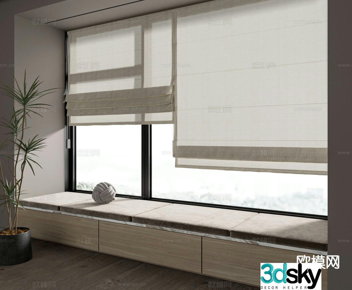 Curtains curtains Roman blinds bay window 3D model