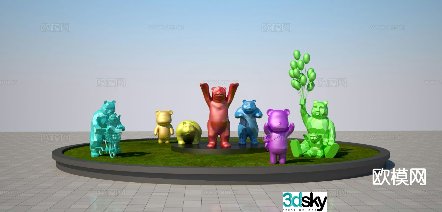 Painted cartoon bear sculpture urban sculpture 3d model