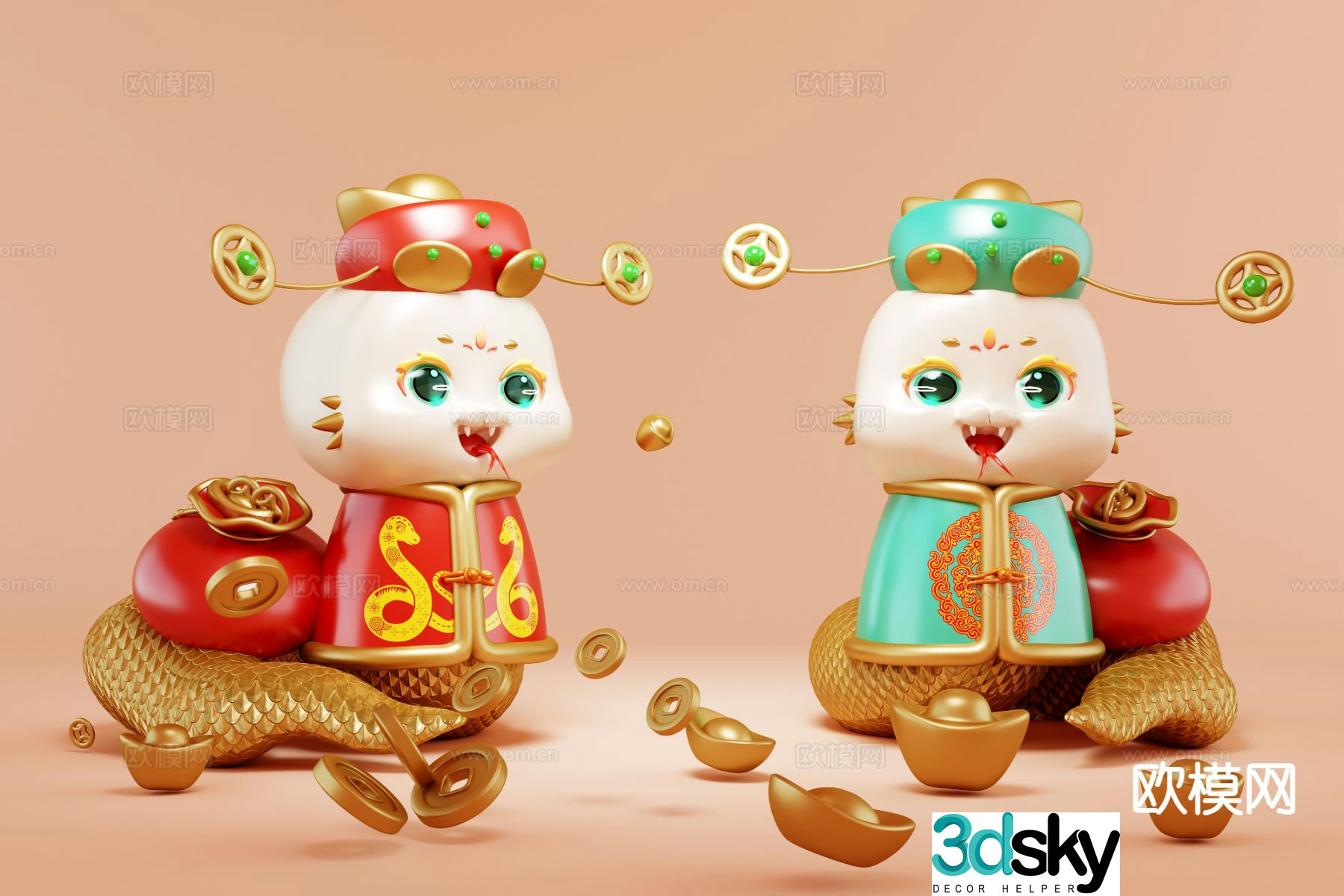 Year of the Snake Snake Baby Elements New Yearâ€™s Presentation Year of the Snakeâ€™s Presentation 3D Model