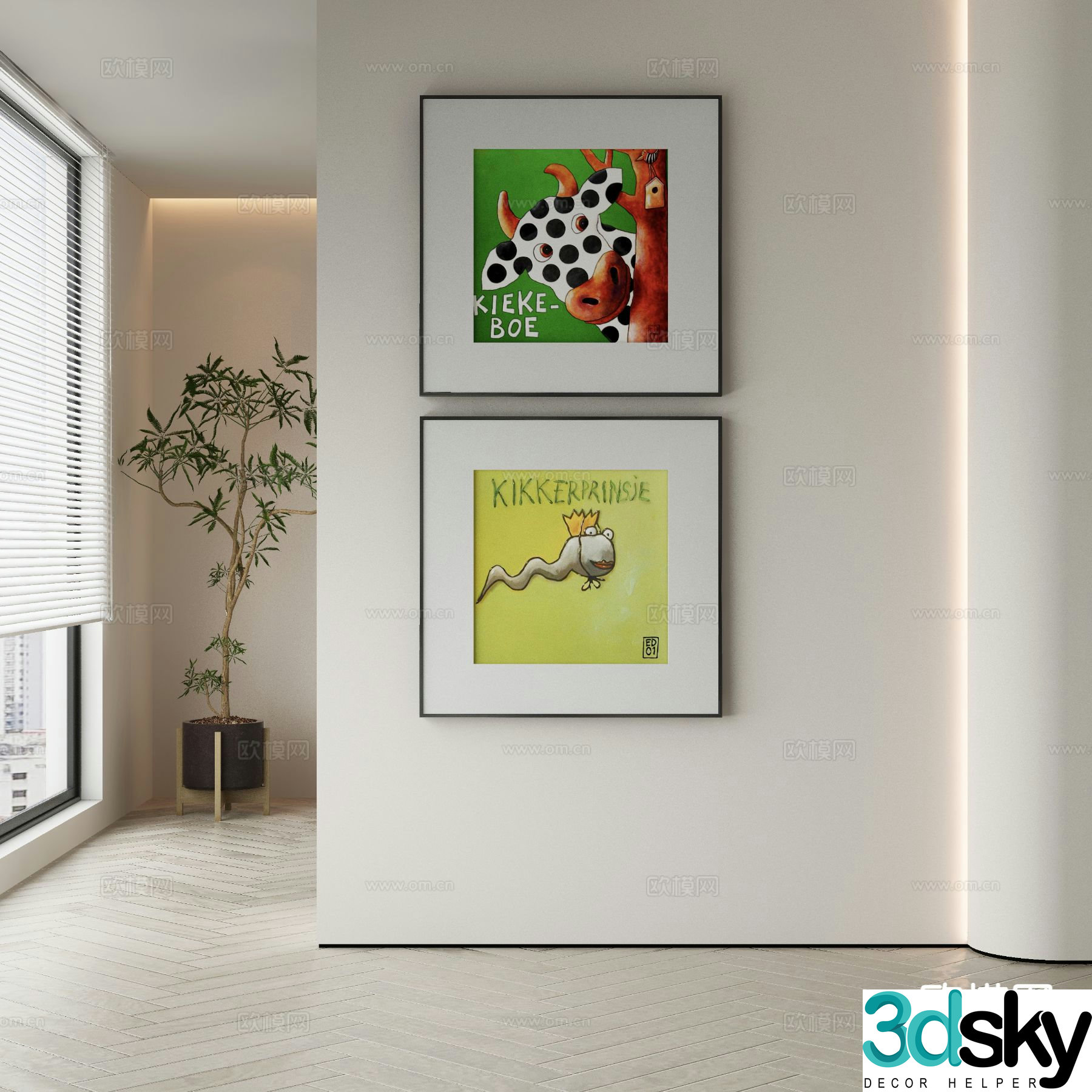 Modern cartoon art painting decorative painting 3d model
