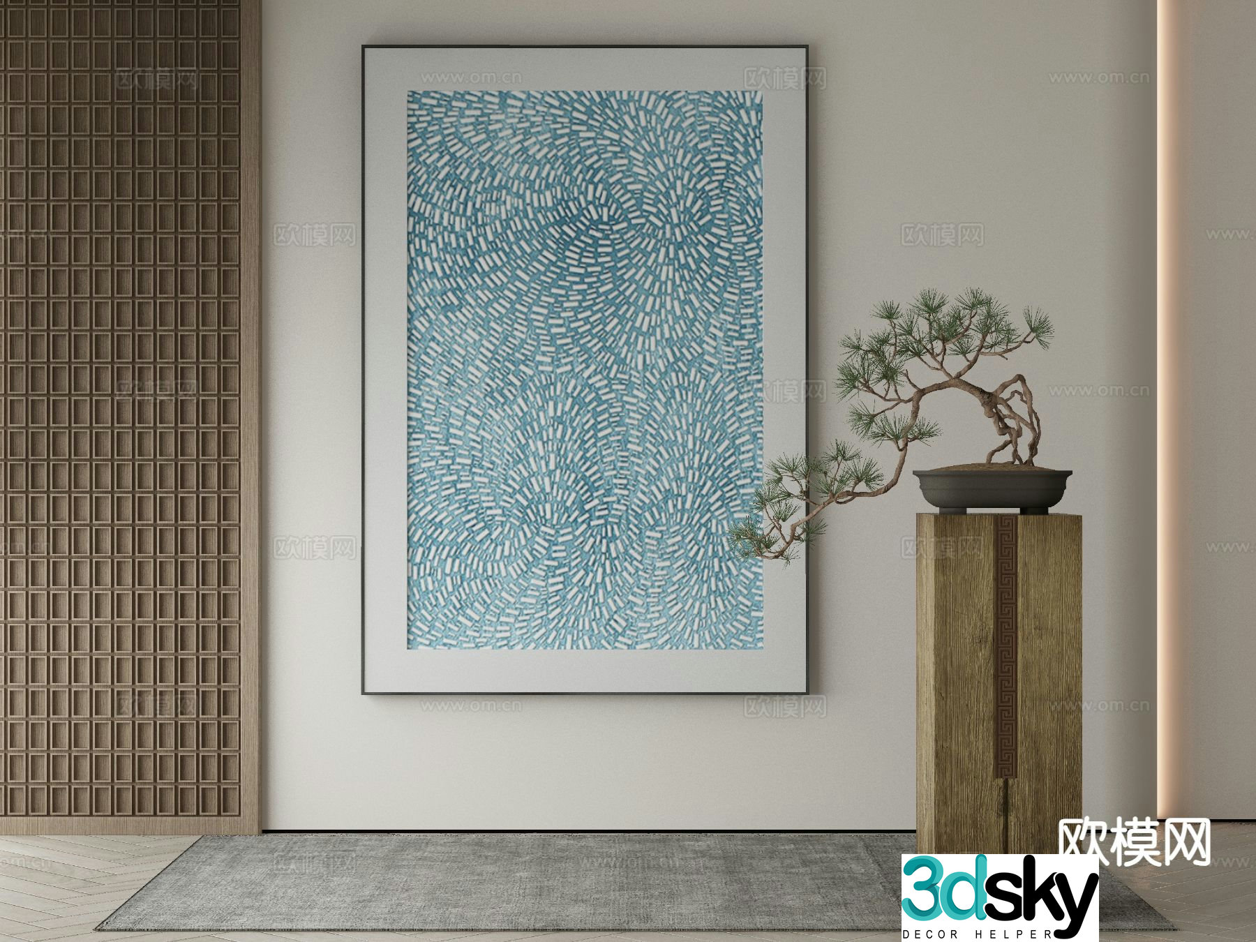New Chinese style decorative painting solid color painting abstract painting 3d model