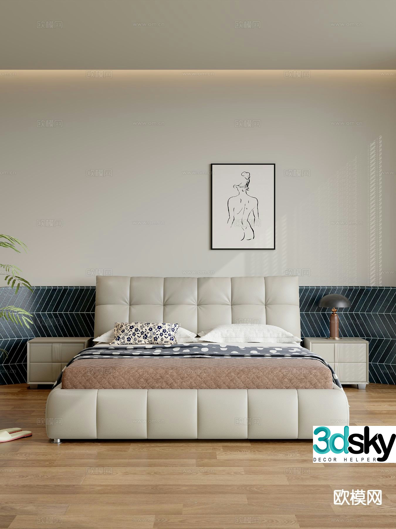Modern double bed leather bed 3d model