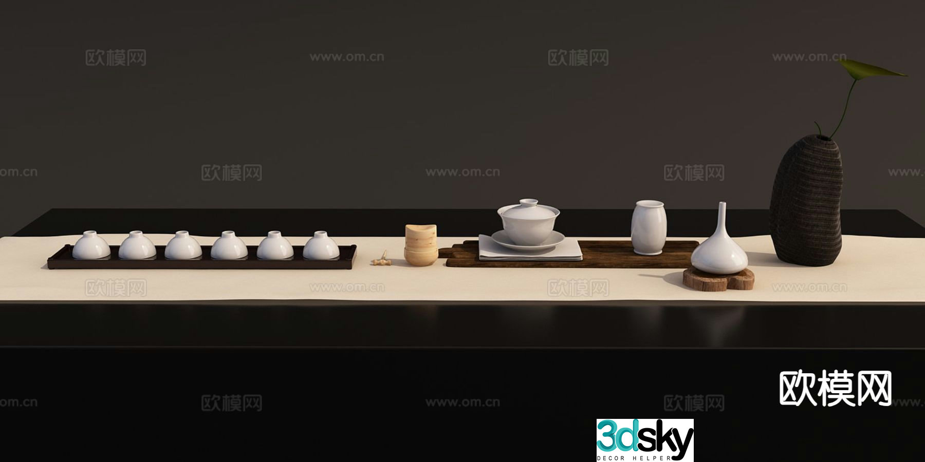 New Chinese tea room decorations tea sets tea cups 3D model