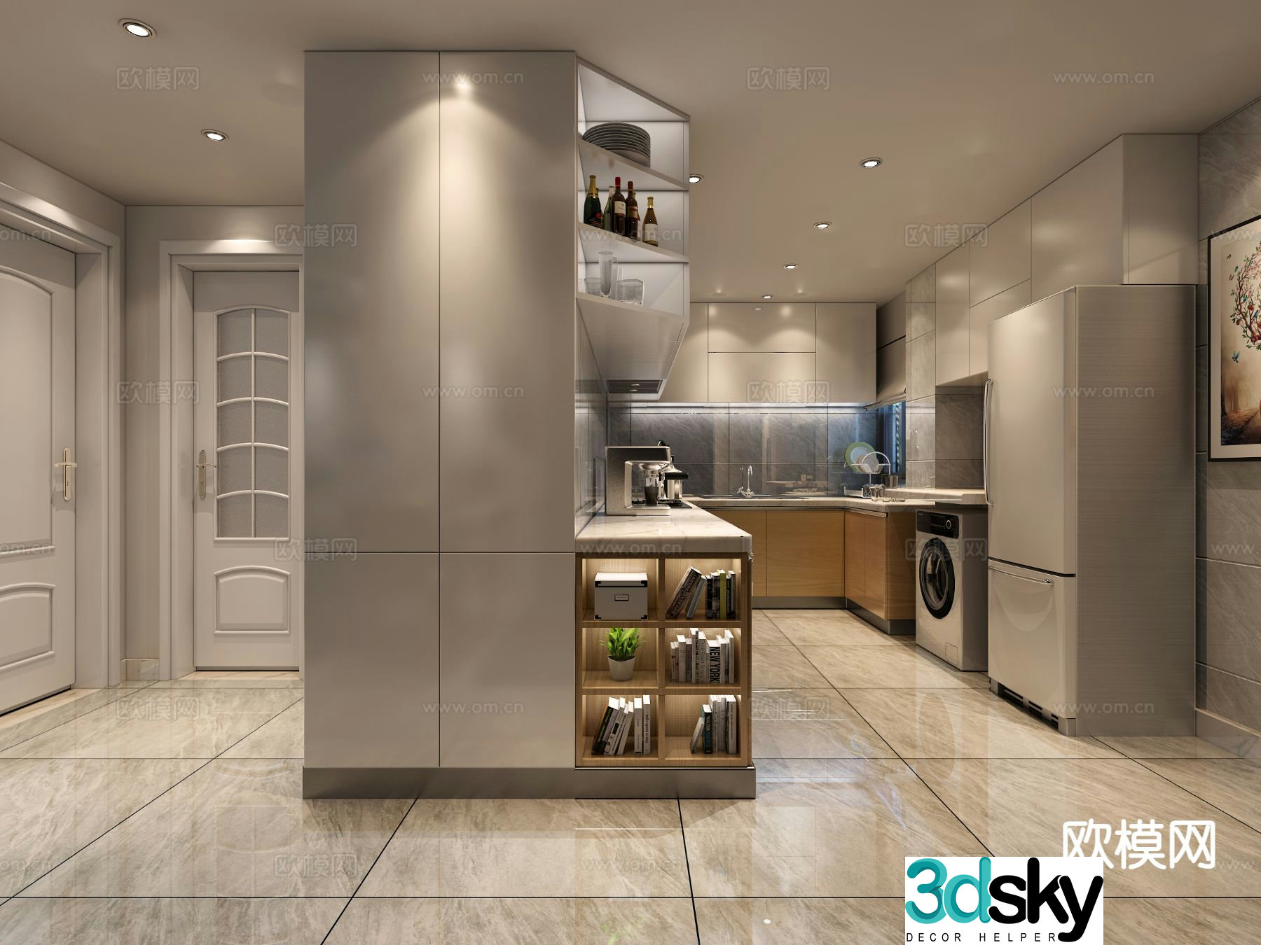 Modern open kitchen 3d model