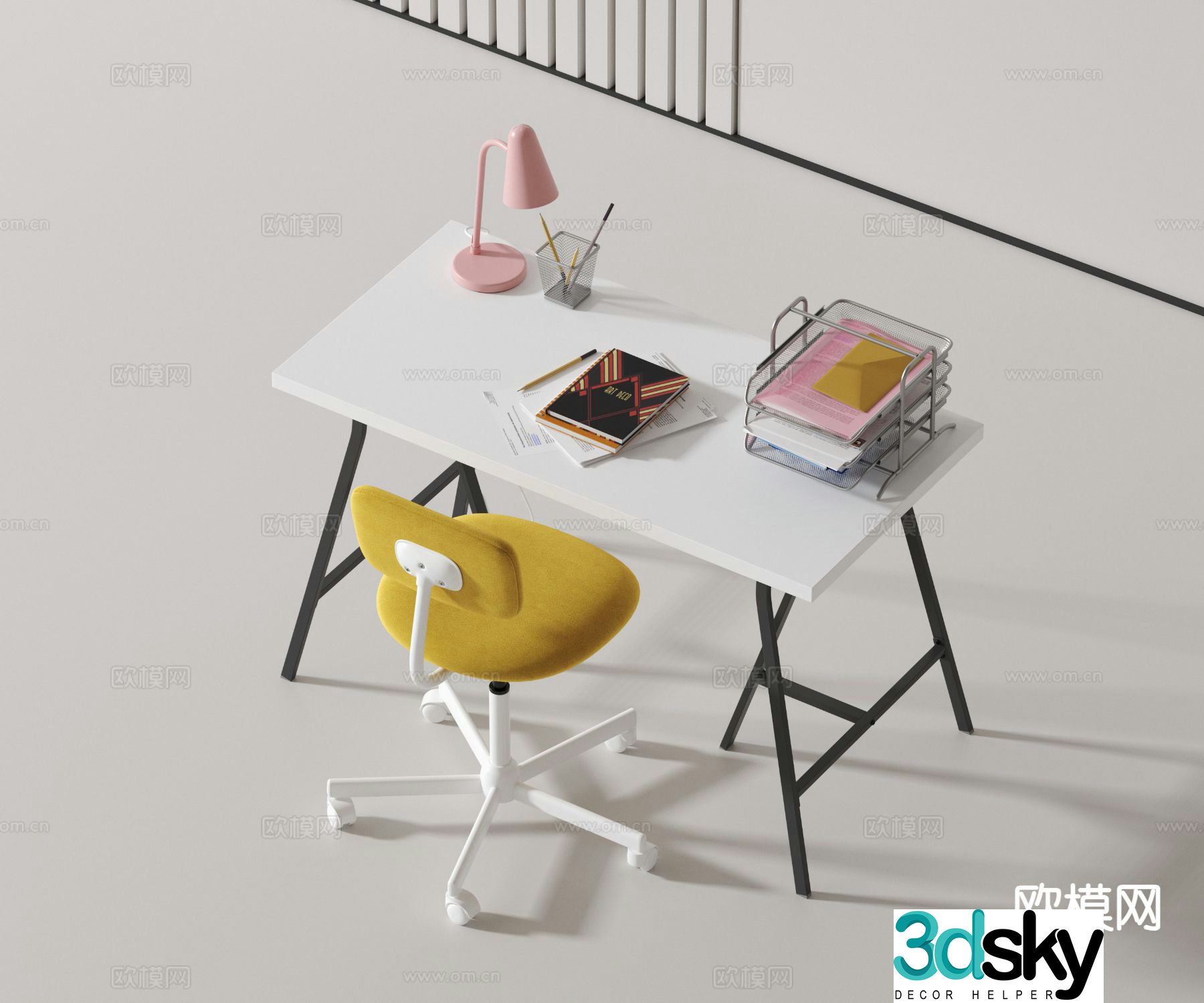 Modern study desk and chair desk and chair 3d model