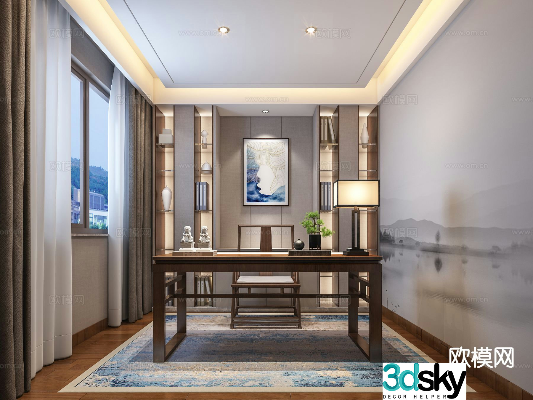 New Chinese style study 3D model