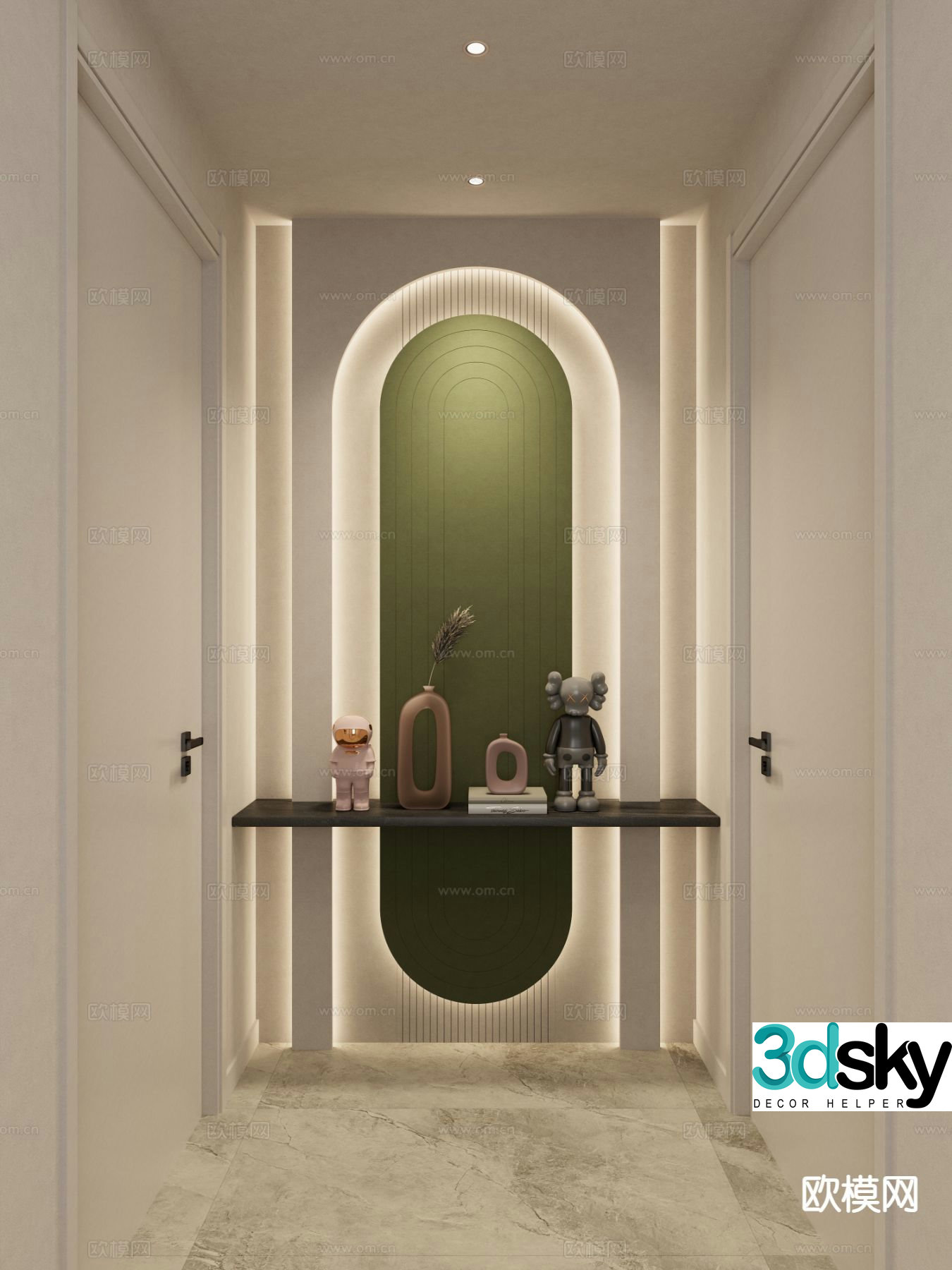 Cream style entrance suspended end view corridor end view 3D model