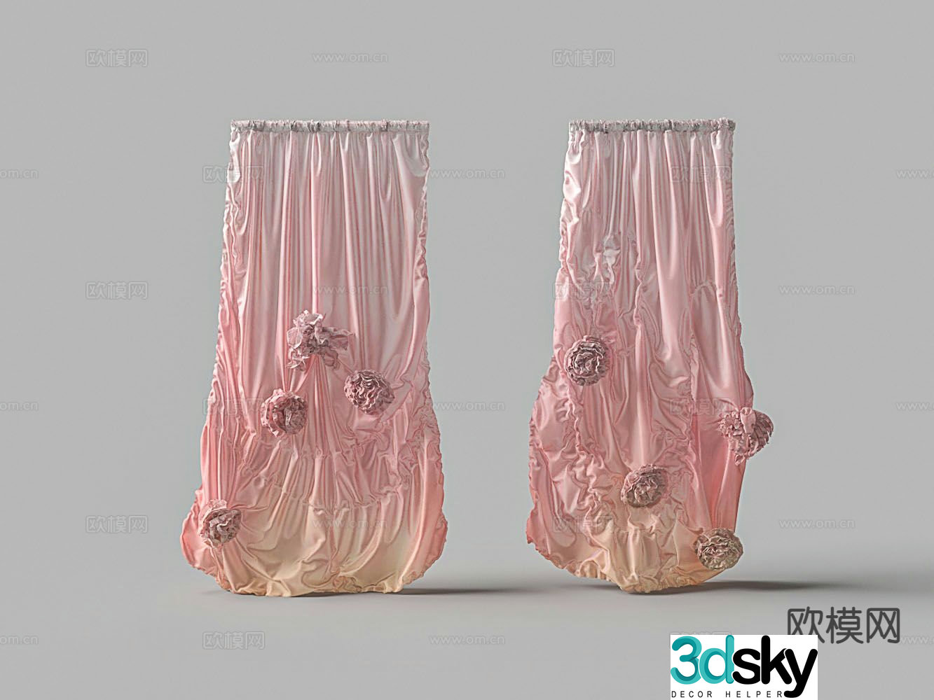 Pink large flower curtain translucent curtain 3d model