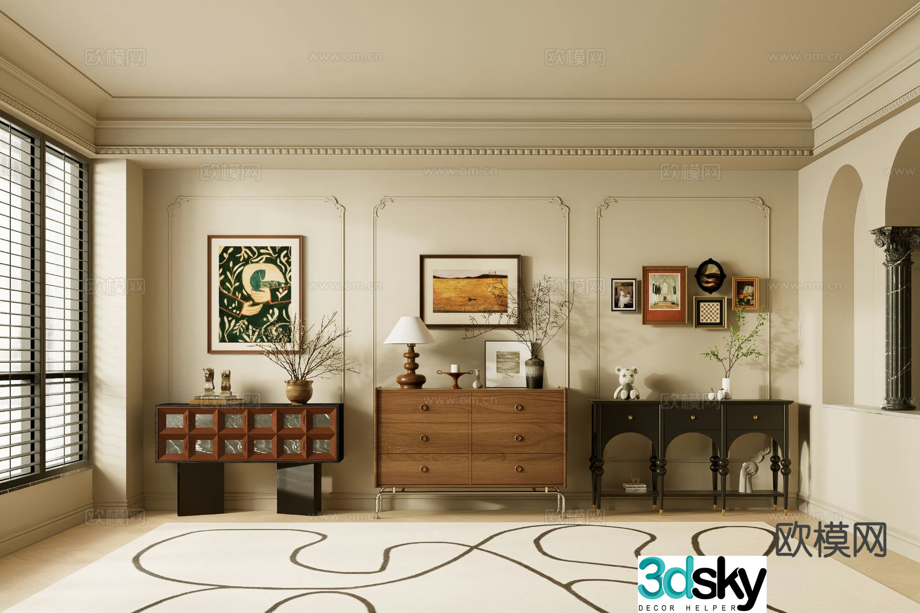 Medieval style side cabinet and entrance cabinet 3D model