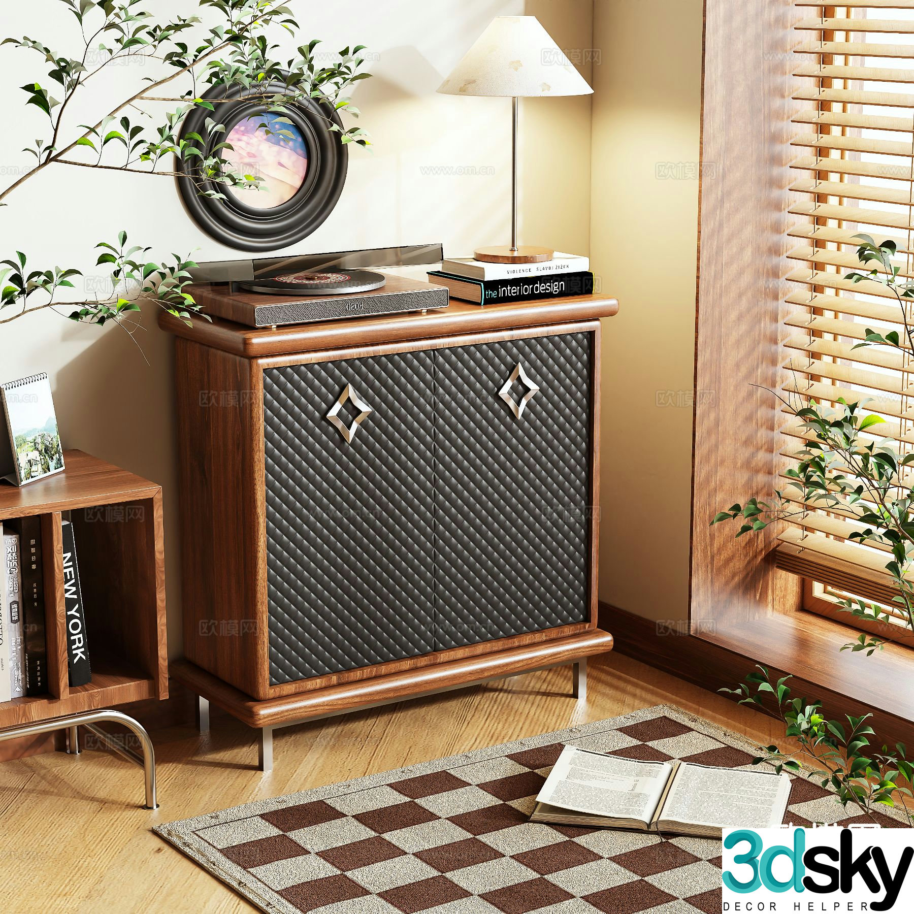 Medieval style shoe cabinet low cabinet 3d model
