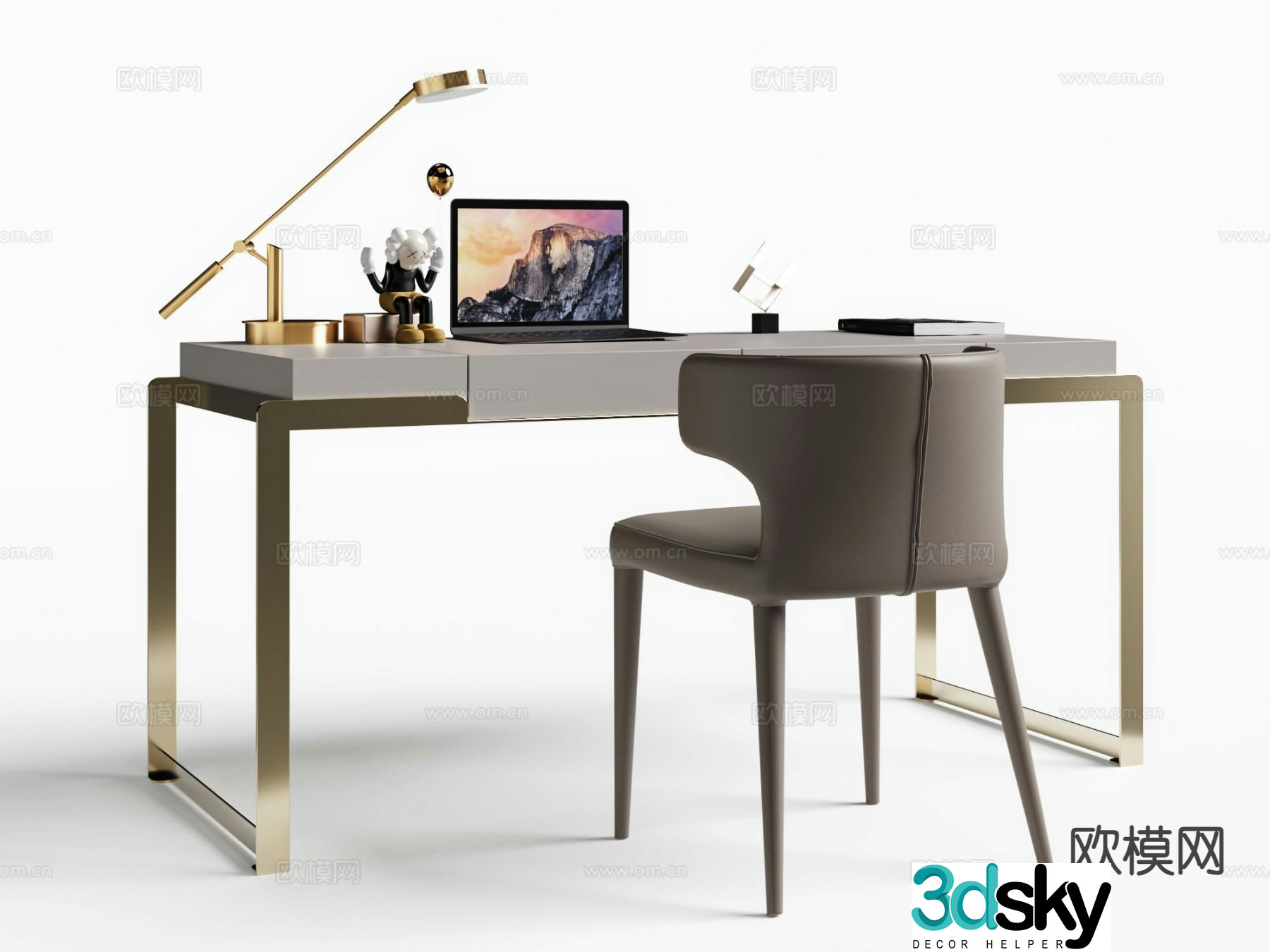 Light luxury desk and chair 3D model
