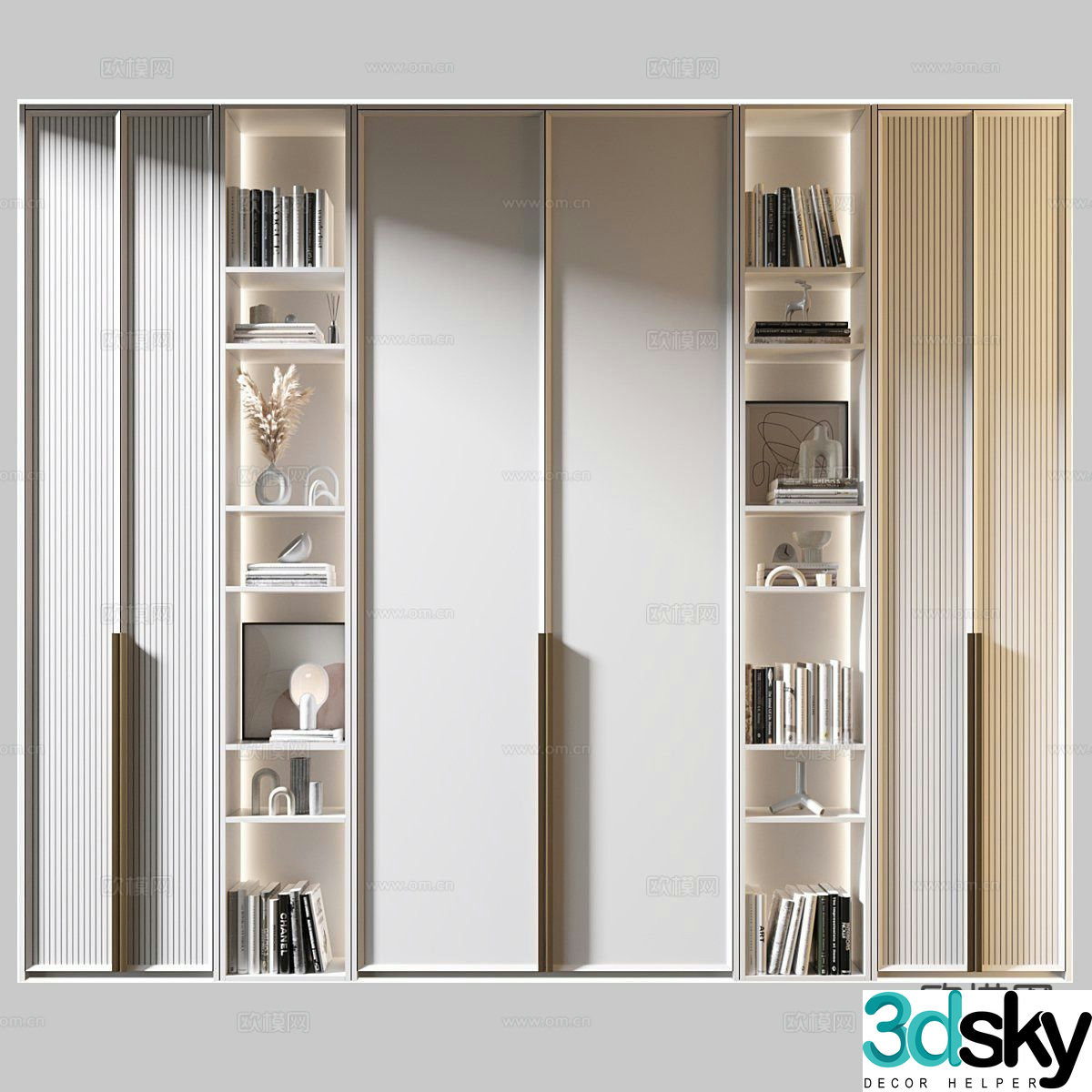 Cream style decorative cabinet bookcase 3d model