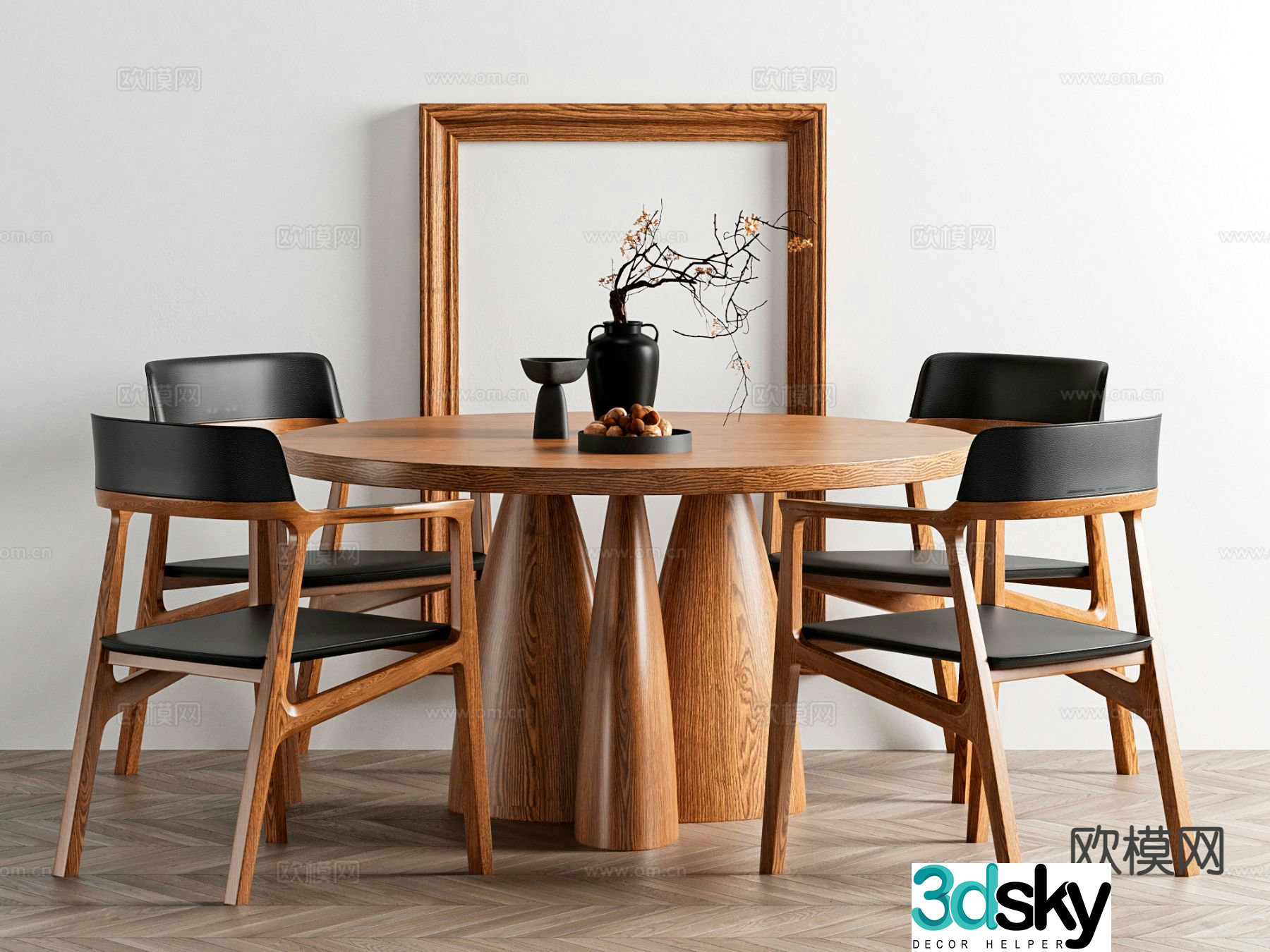 Medieval style round dining table and chairs 3D model