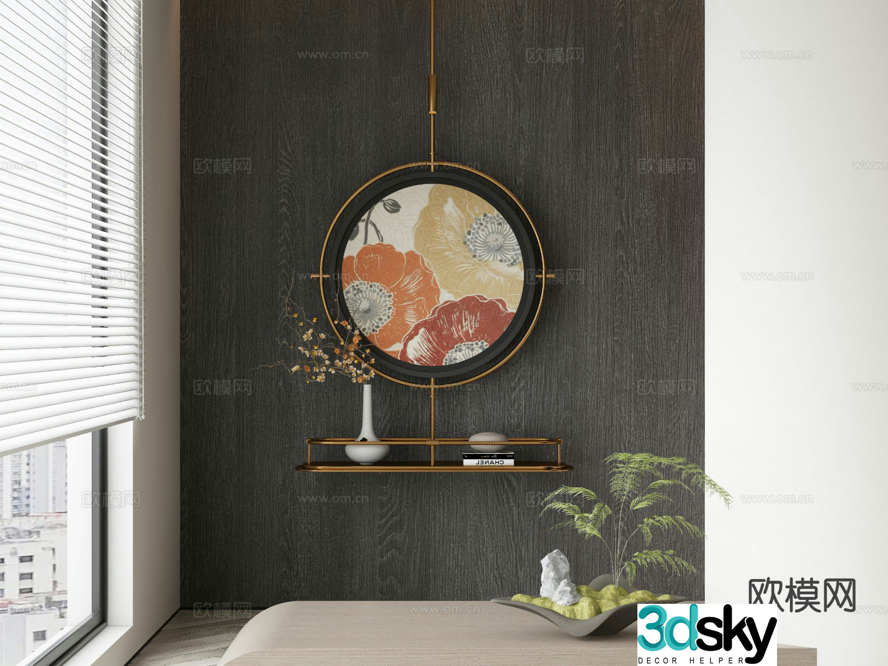 New Chinese style decorative painting round hanging painting 3D model