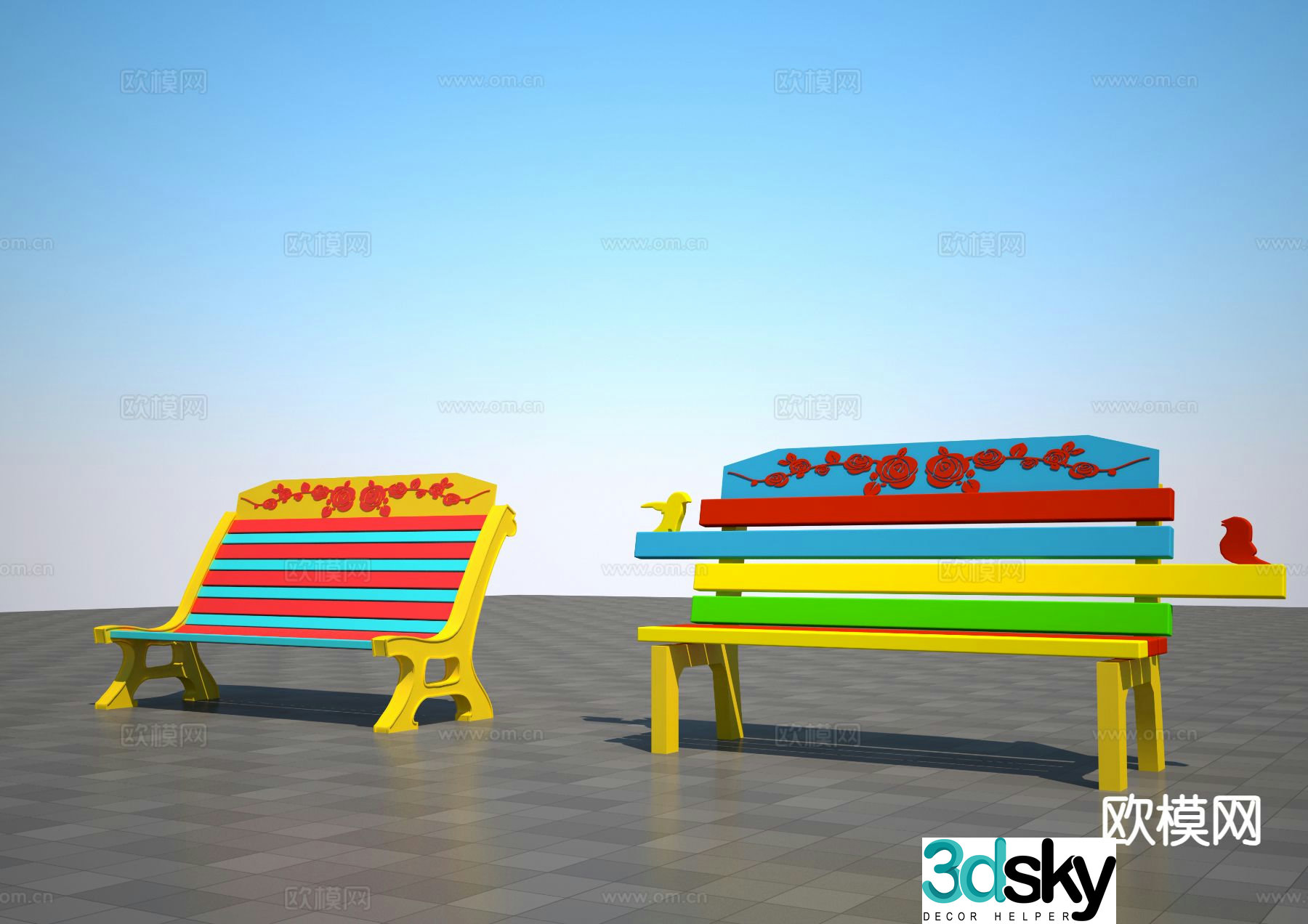 Public chair outdoor chair artistic color seat 3d model