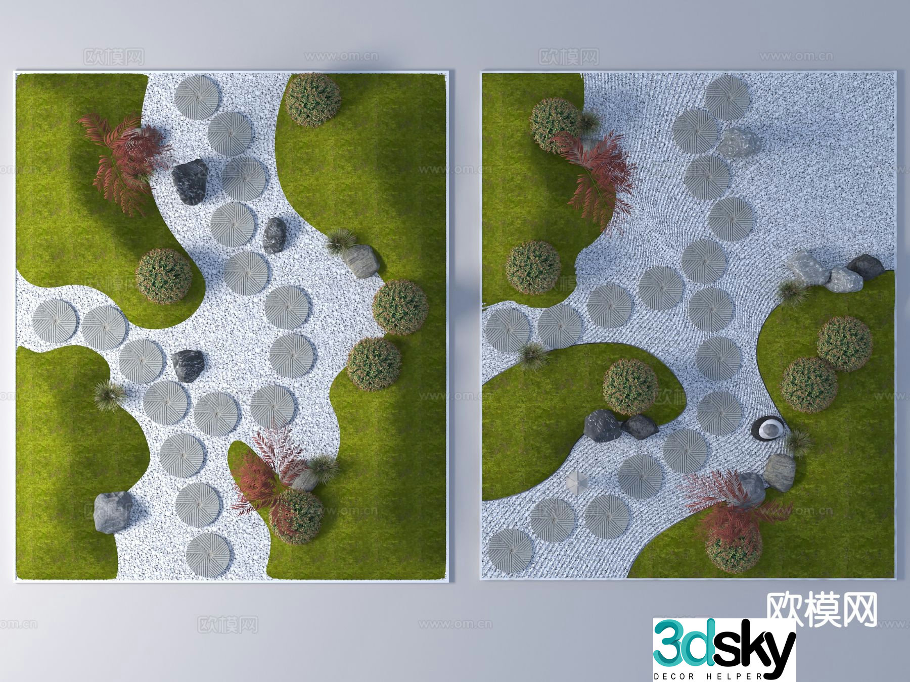 New Chinese style bluestone slab Tingbu sketch micro terrain 3D model
