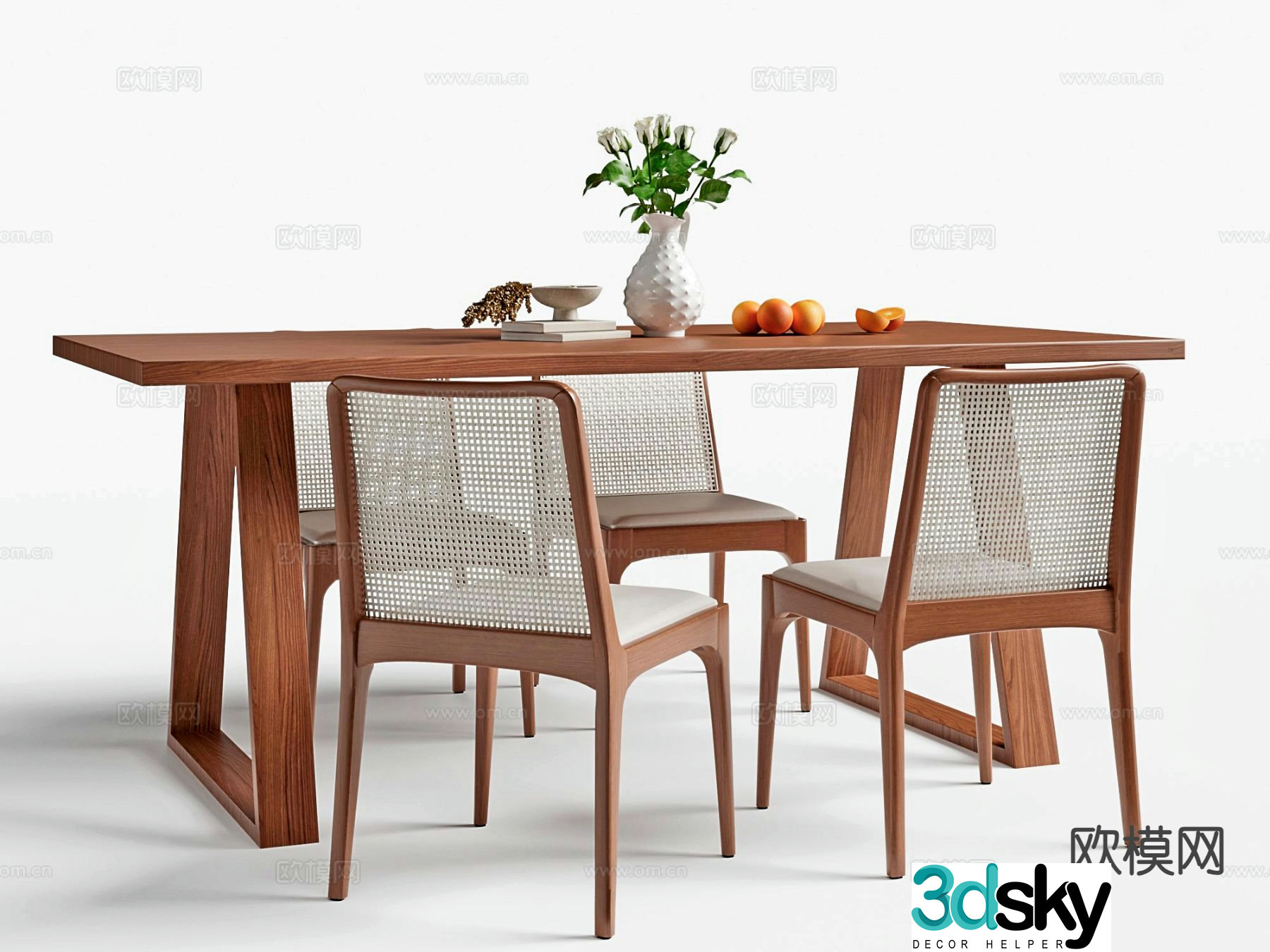 New Chinese dining table and chairs 3d model