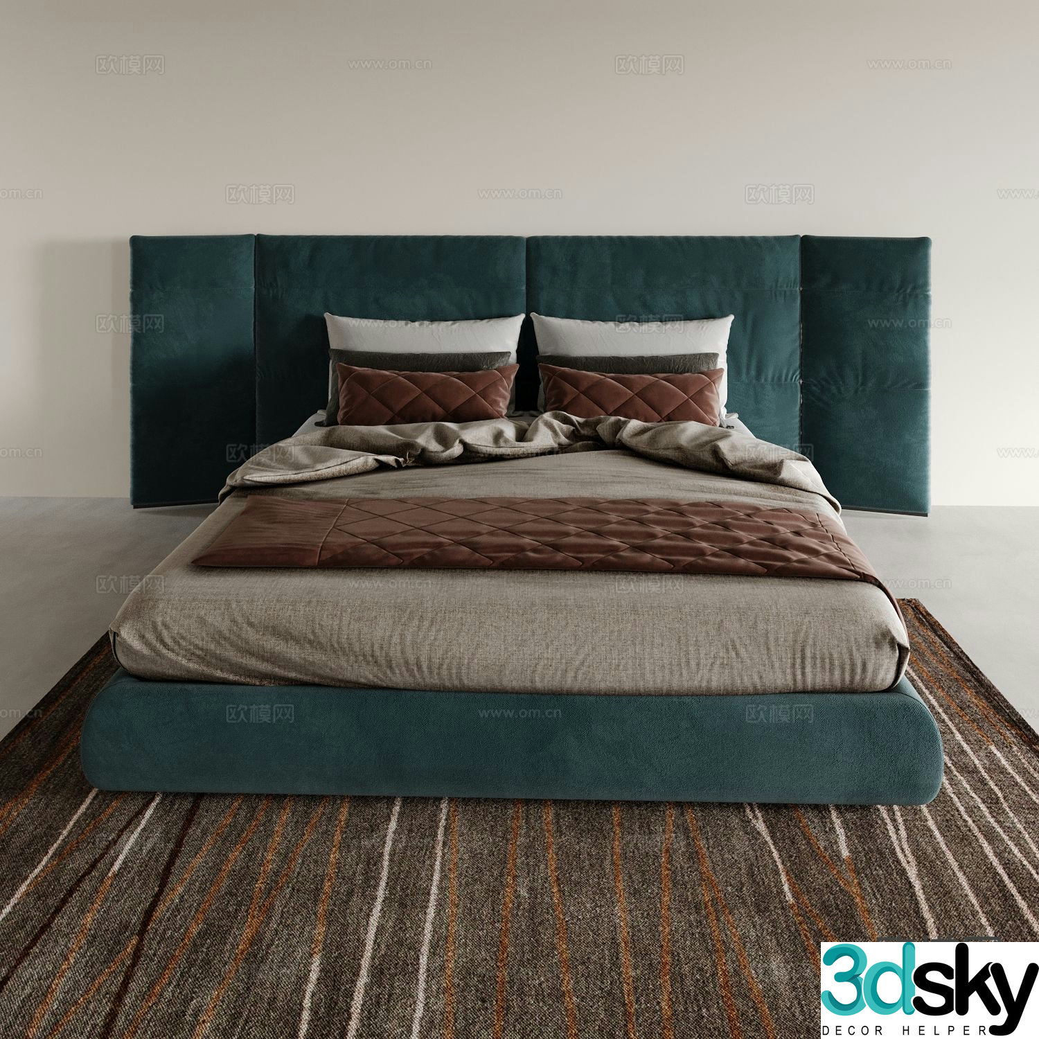 Italian bed double bed hotel bed 3d model