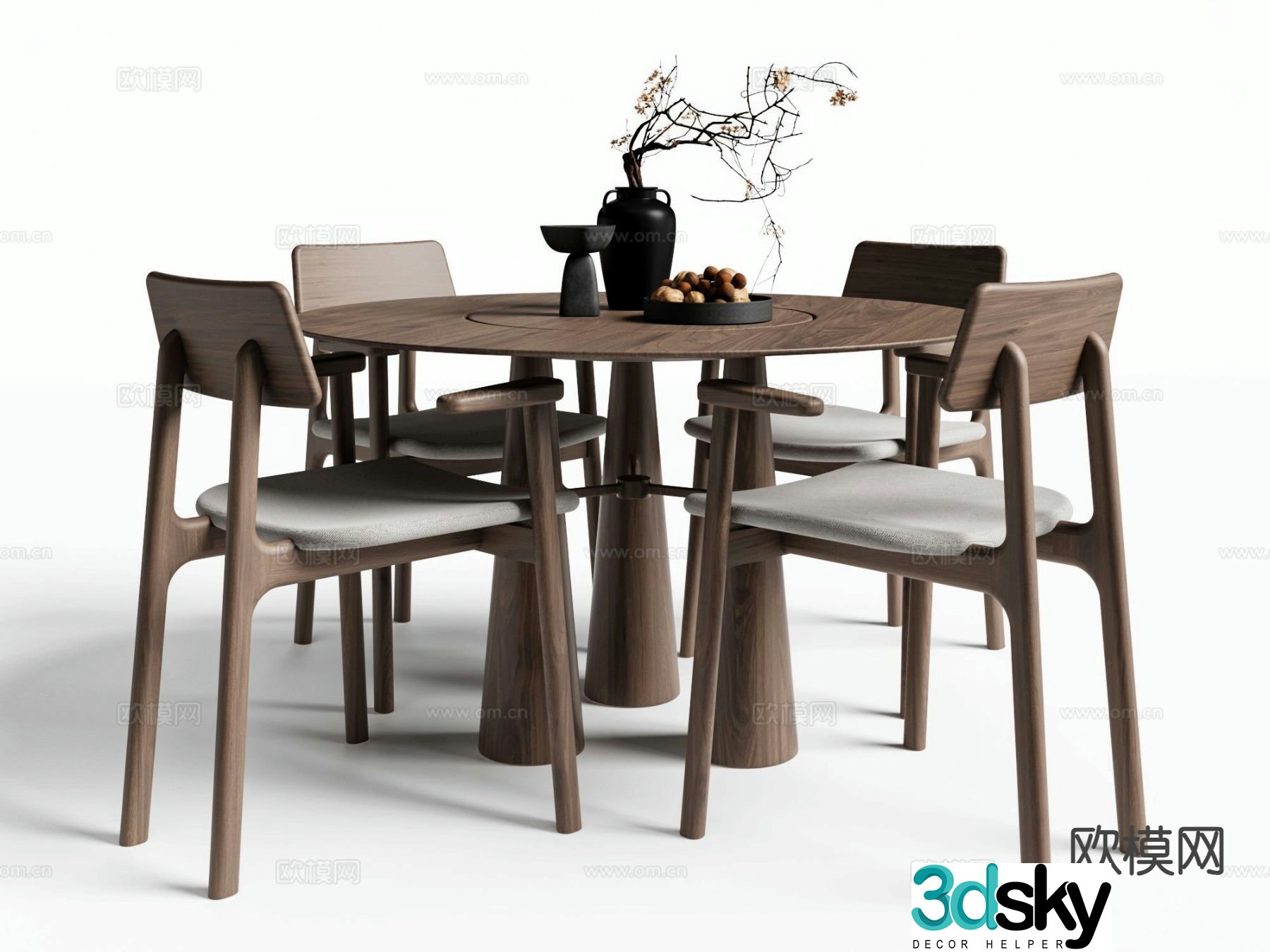 New Chinese style round dining table and chairs 3d model