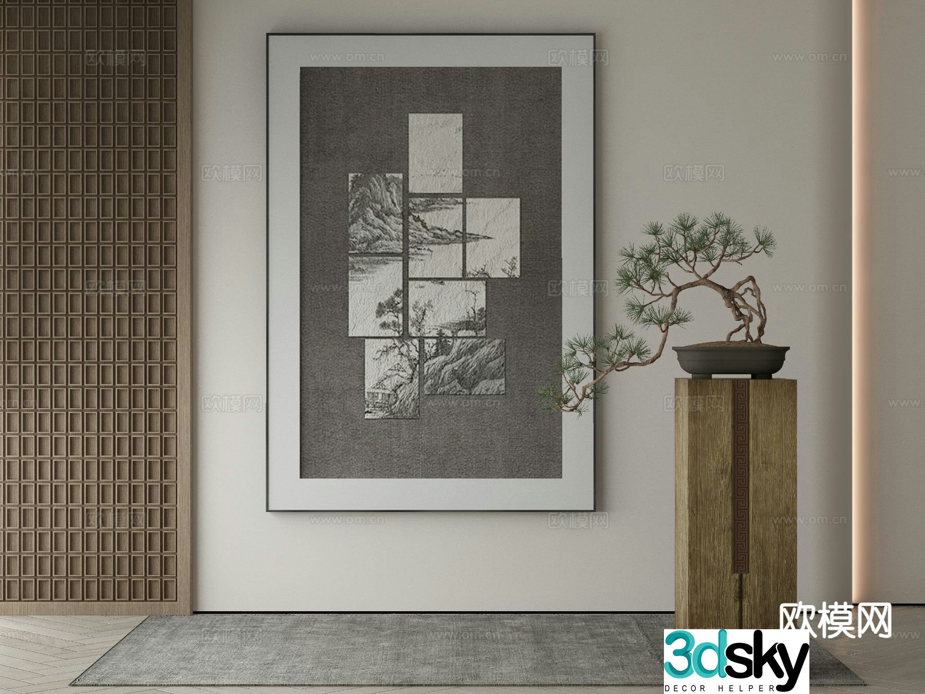New Chinese style decorative painting abstract hanging painting 3d model