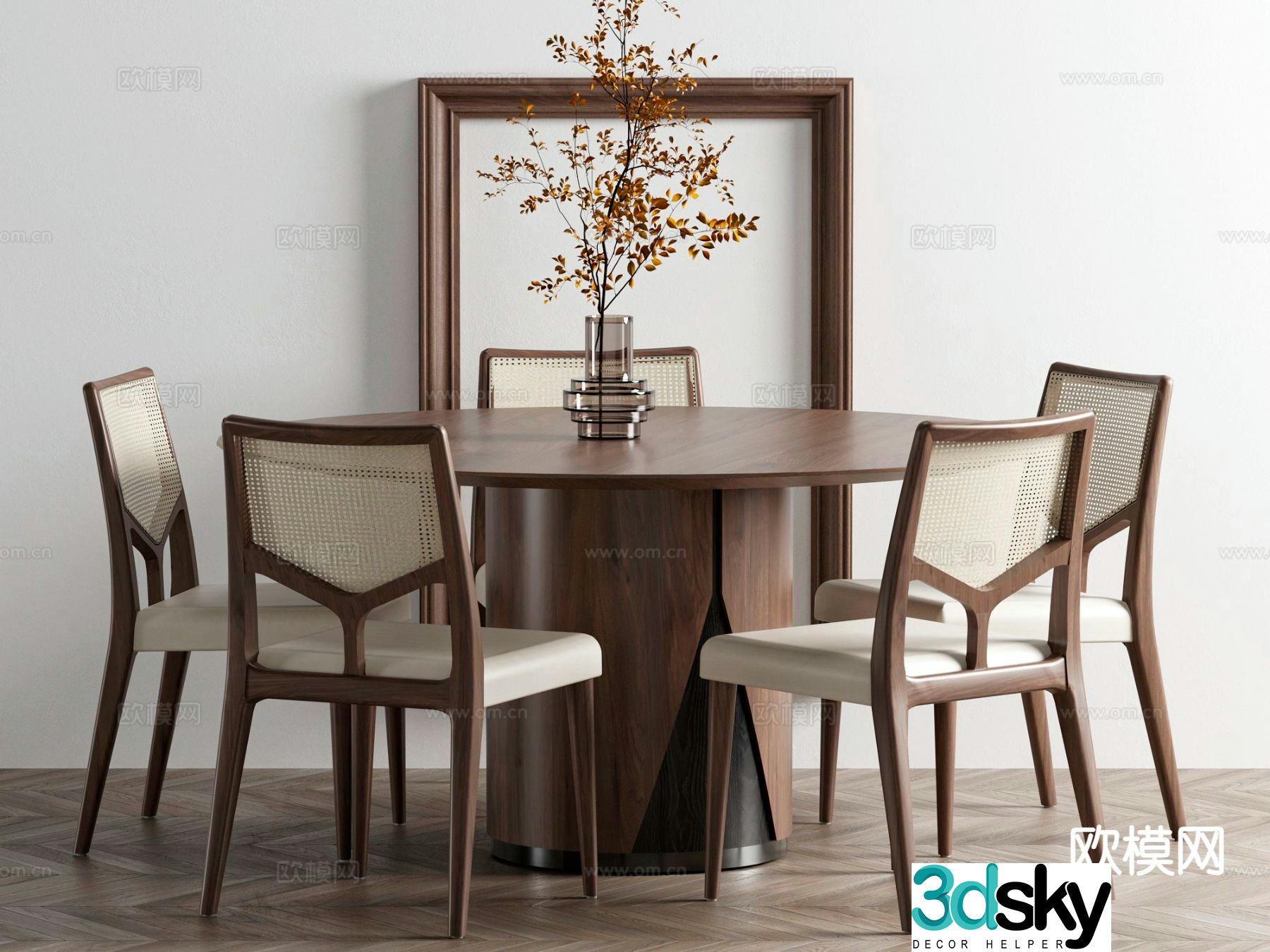 New Chinese style round dining table and chairs 3d model