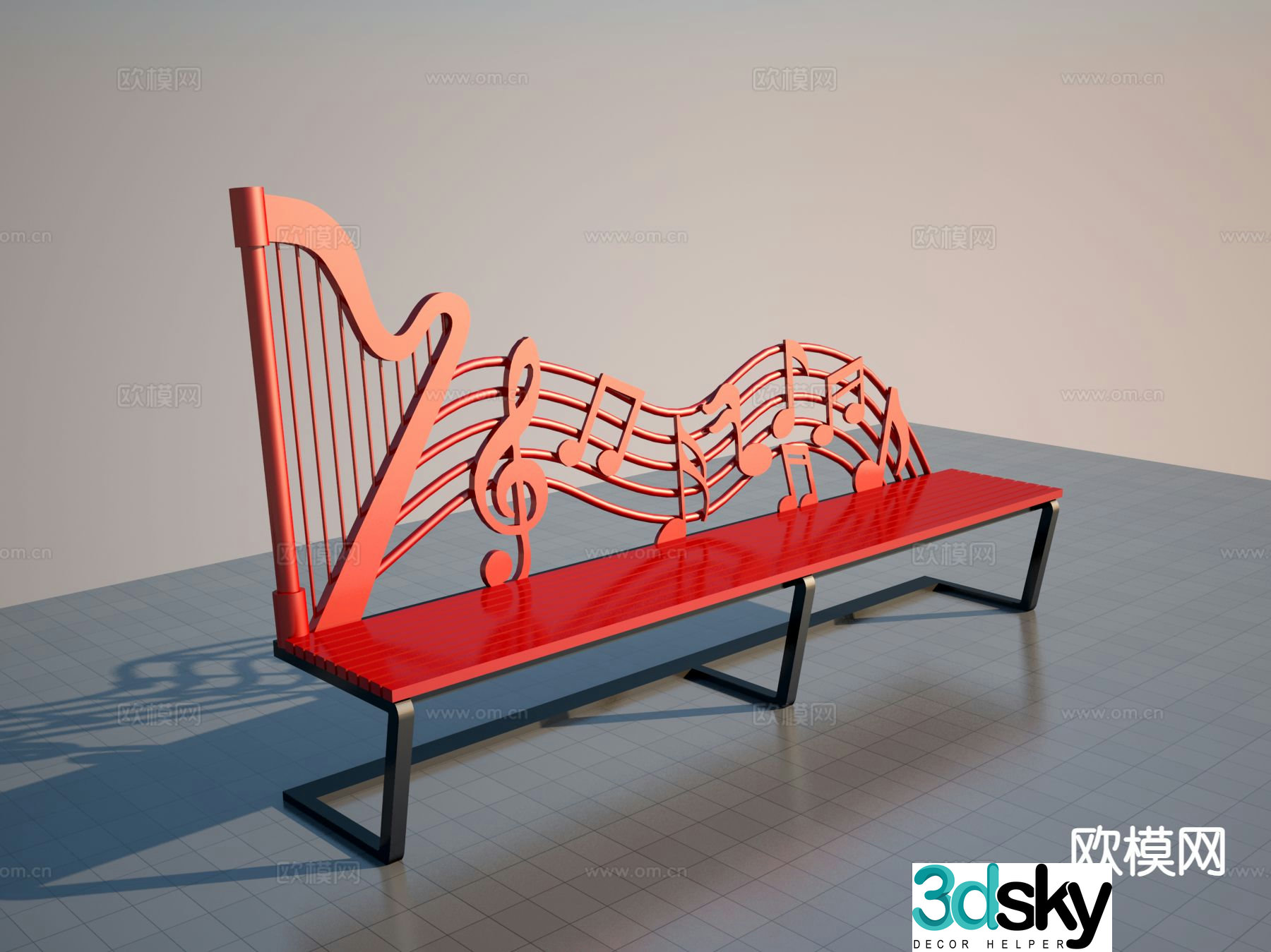 Music shaped seat public chair 3d model