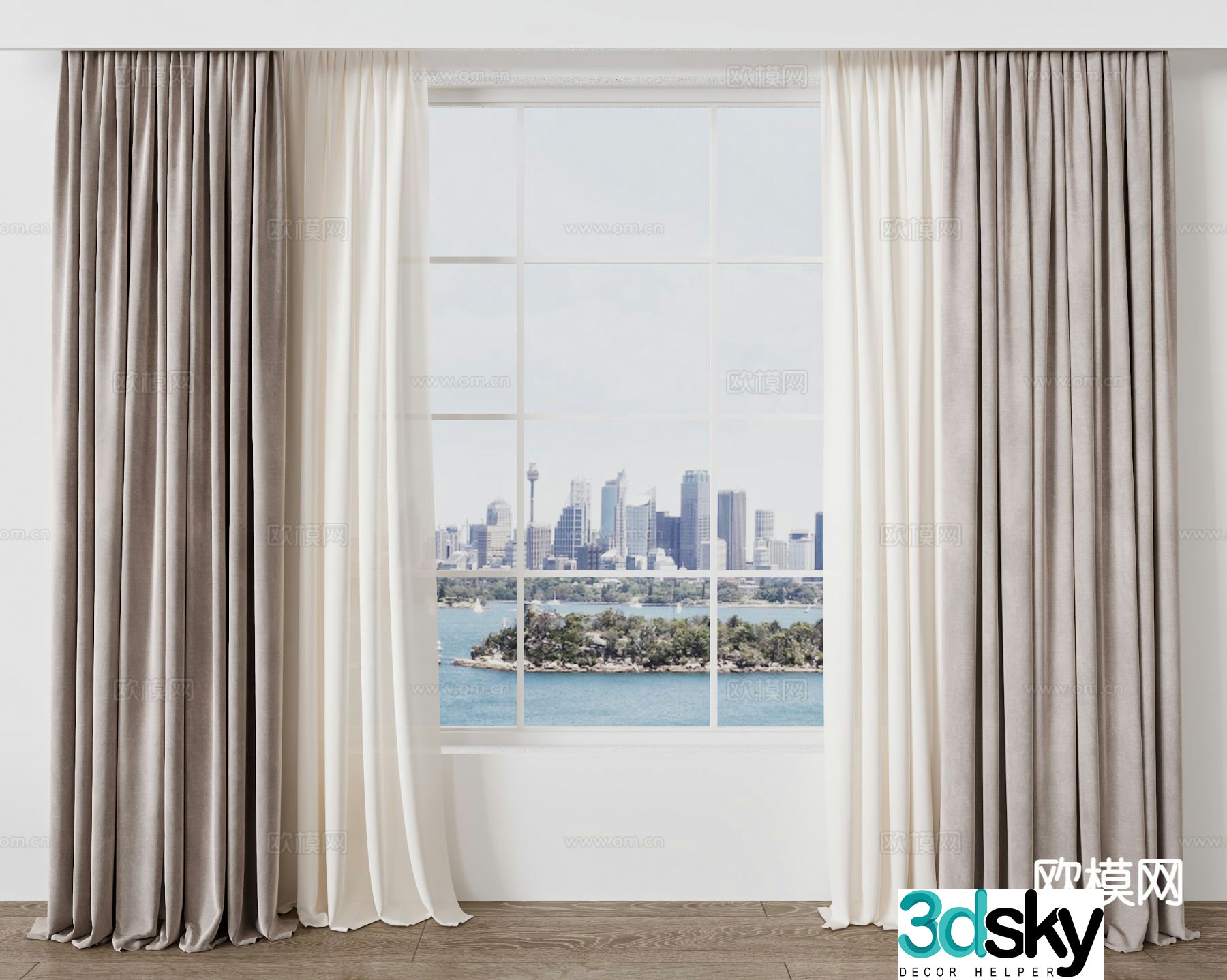 Plain curtain gauze curtain 3d model