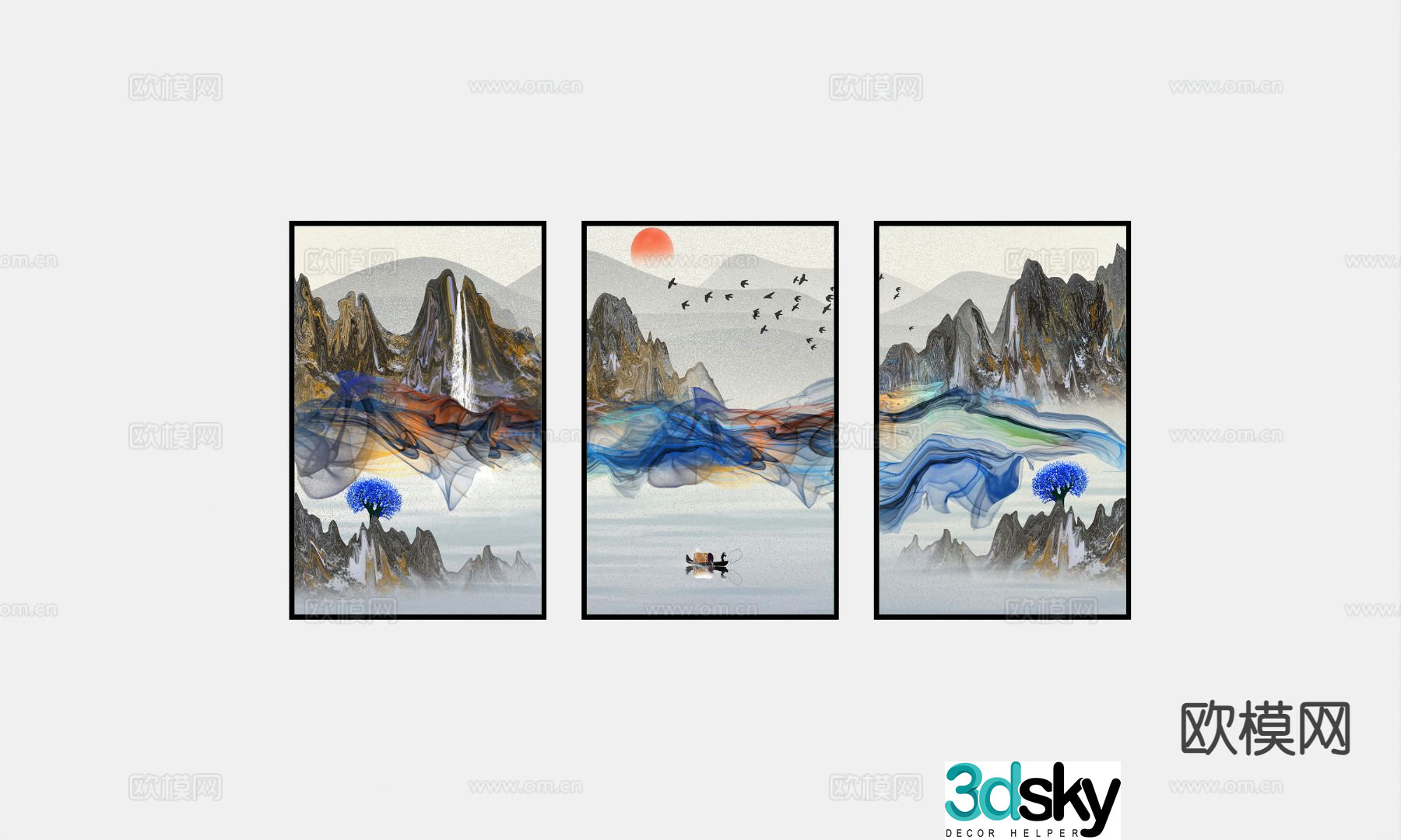 Chinese decorative painting hanging painting 3d model