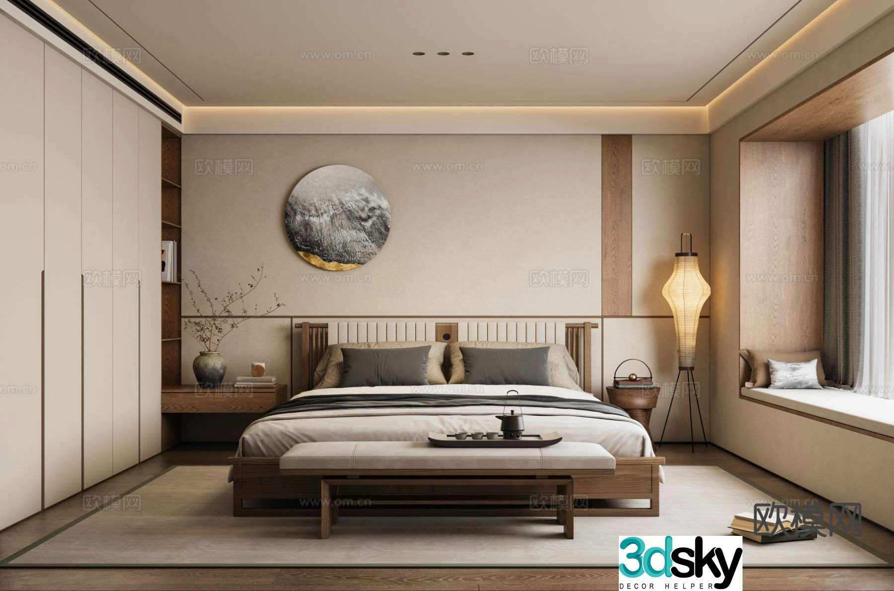 New Chinese style bedroom master bedroom zen bedroom 3d model