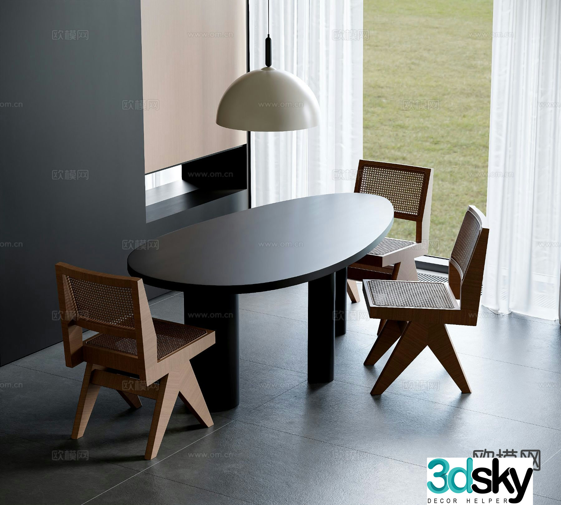Modern dining table and chairs 3d model