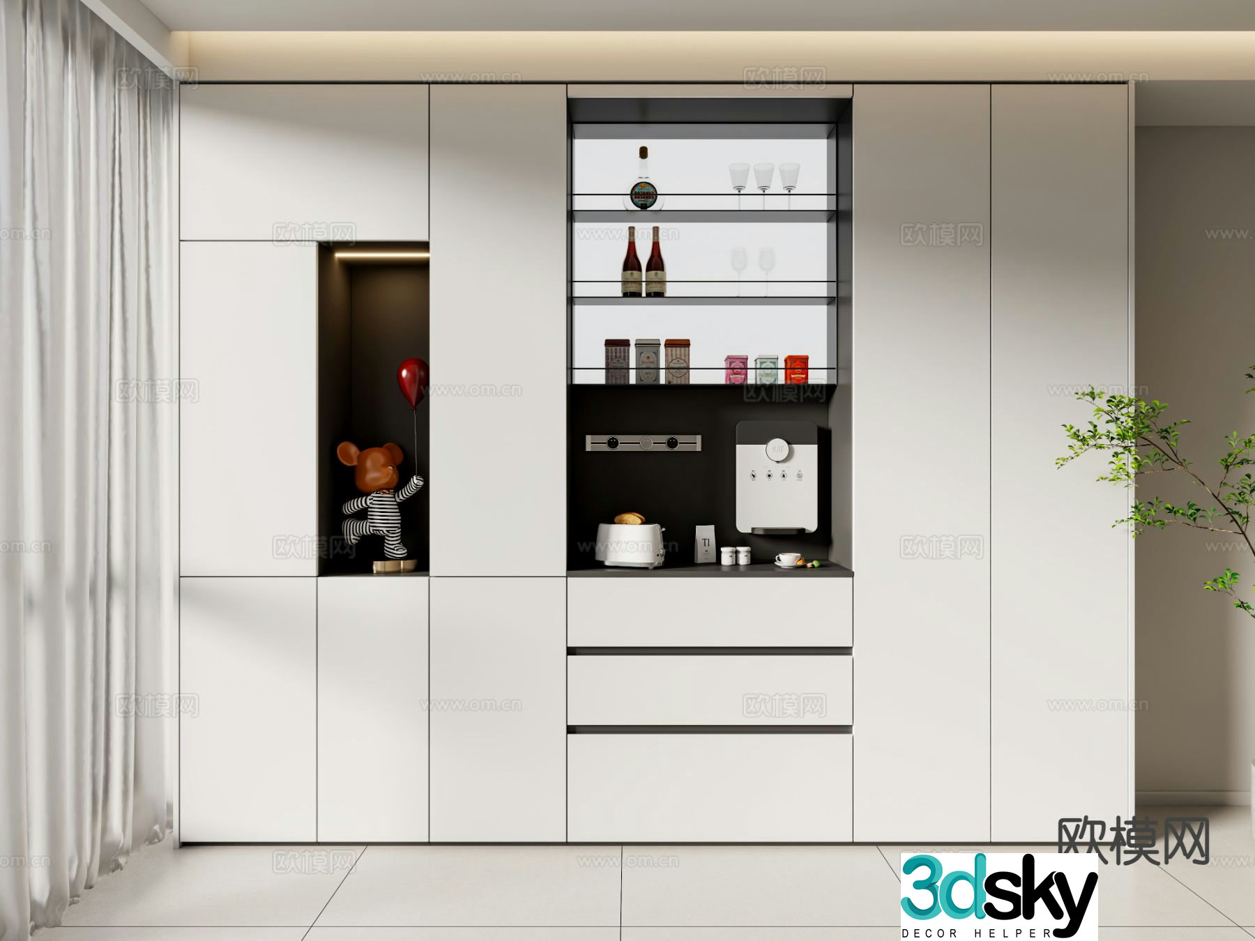 Minimalist wine cabinet sideboard tea cabinet 3D model