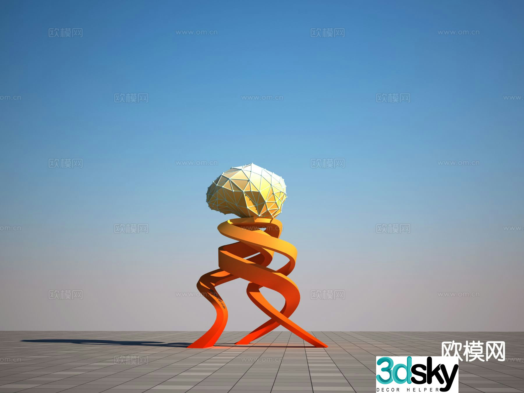Brain sculpture square sculpture 3d model