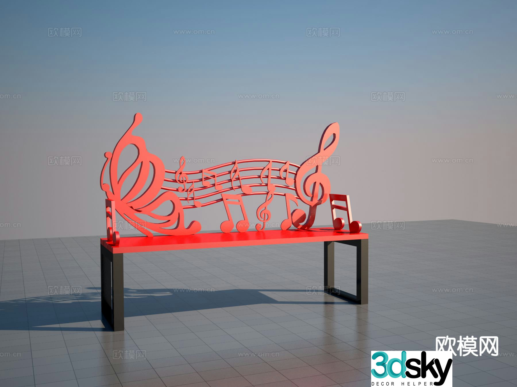 Music shaped seat public chair 3d model
