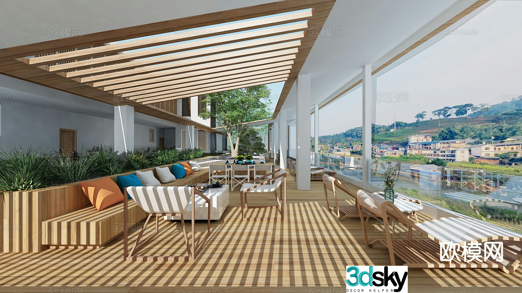 Chinese style B&B terrace hotel sun terrace 3D model