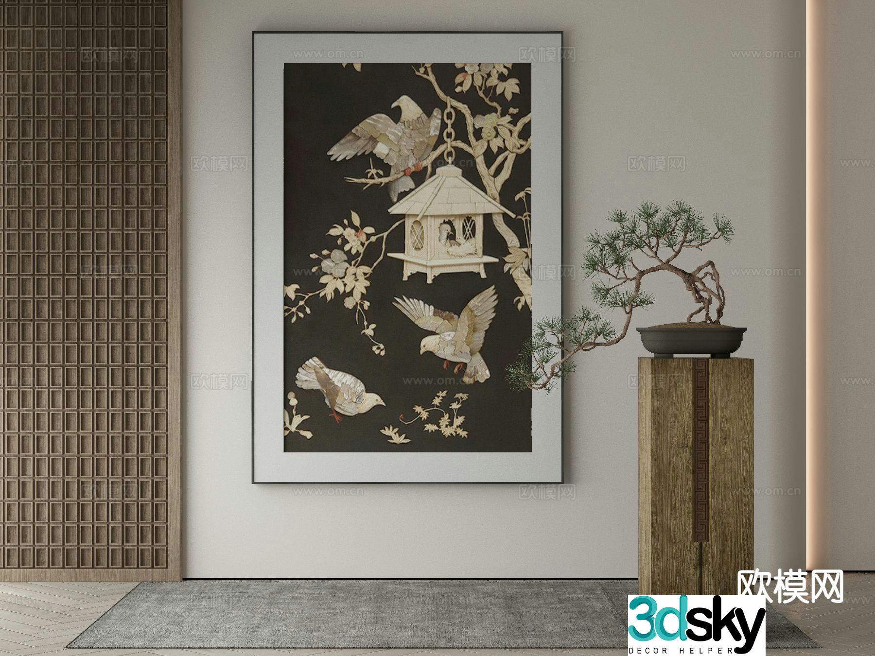 New Chinese style art painting flower and bird painting decorative painting 3D model